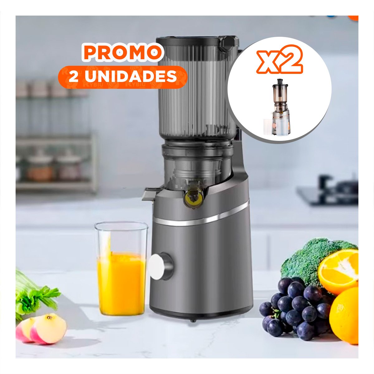 PACK2 EXTRACTOR DE ZUMOS LENTO 500ML PLATEADO DE ACERO PARA ESTILO SALUDABLE YREGALO STICKER - 1