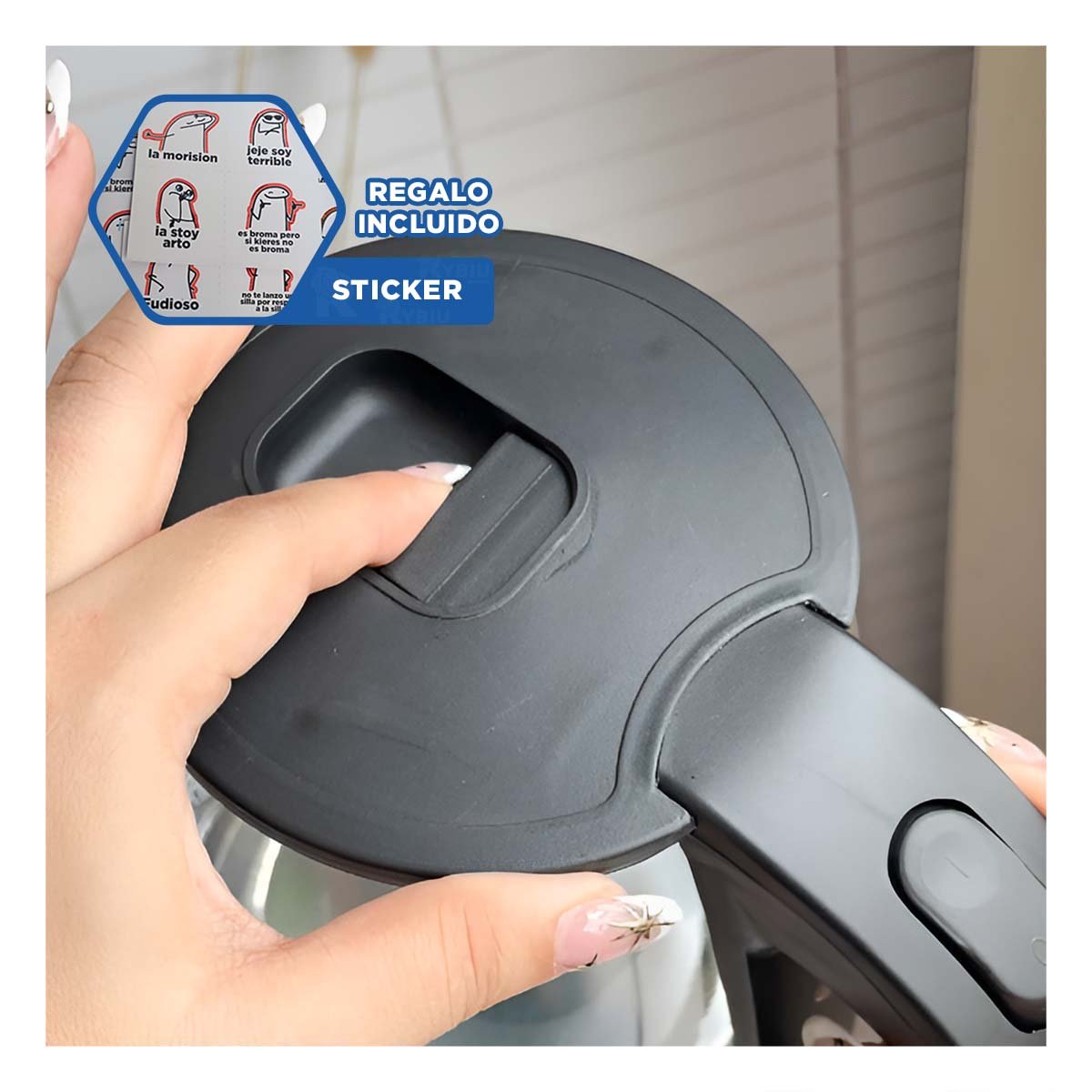TETERA ELECTRICA DE VIDRIO Y ACERO NEGRO 2L PARA LA OFICINA O PARA LA CASA YREGALO STICKER - 1