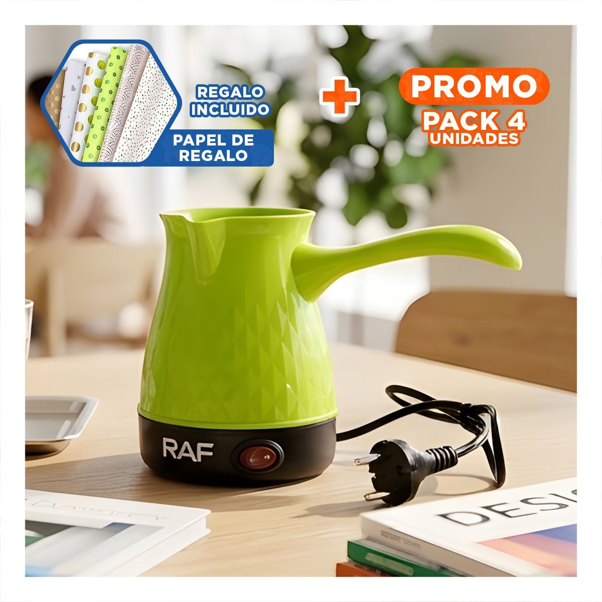 PACK4 APARATO DE ACERO INOXIDABLE 500ML VERDE Y PLASTICO TURCO PARA REGALAR Y+PAPEL REGALO - 1