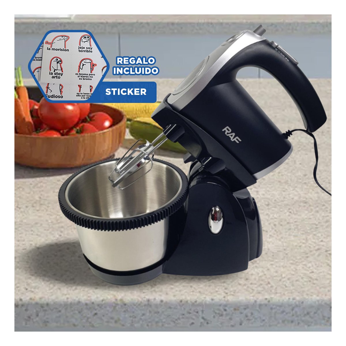 MEZCLADORA DE ALTA POTENCIA CON PEDESTAL Y TAZON PLATEADO PARA LA CASA YREGALO STICKER - 1