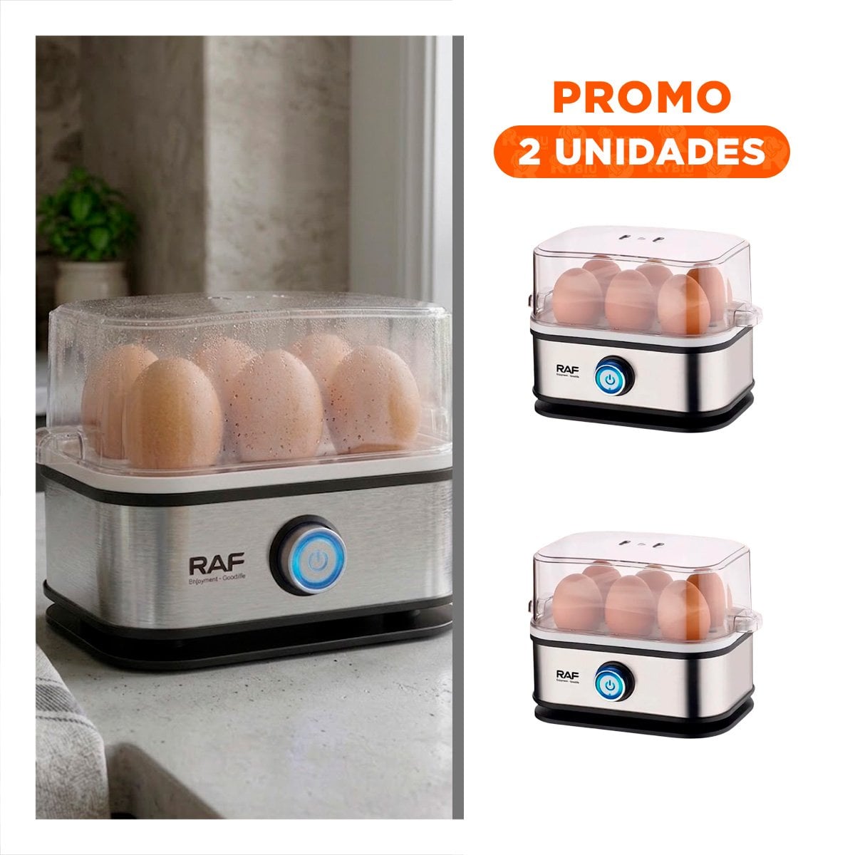 PACK2 HERVIDOR CON MEDIDOR DE AGUA PLATEADO PARA EL COCINADO DE HUEVOS DE COCINA - 1