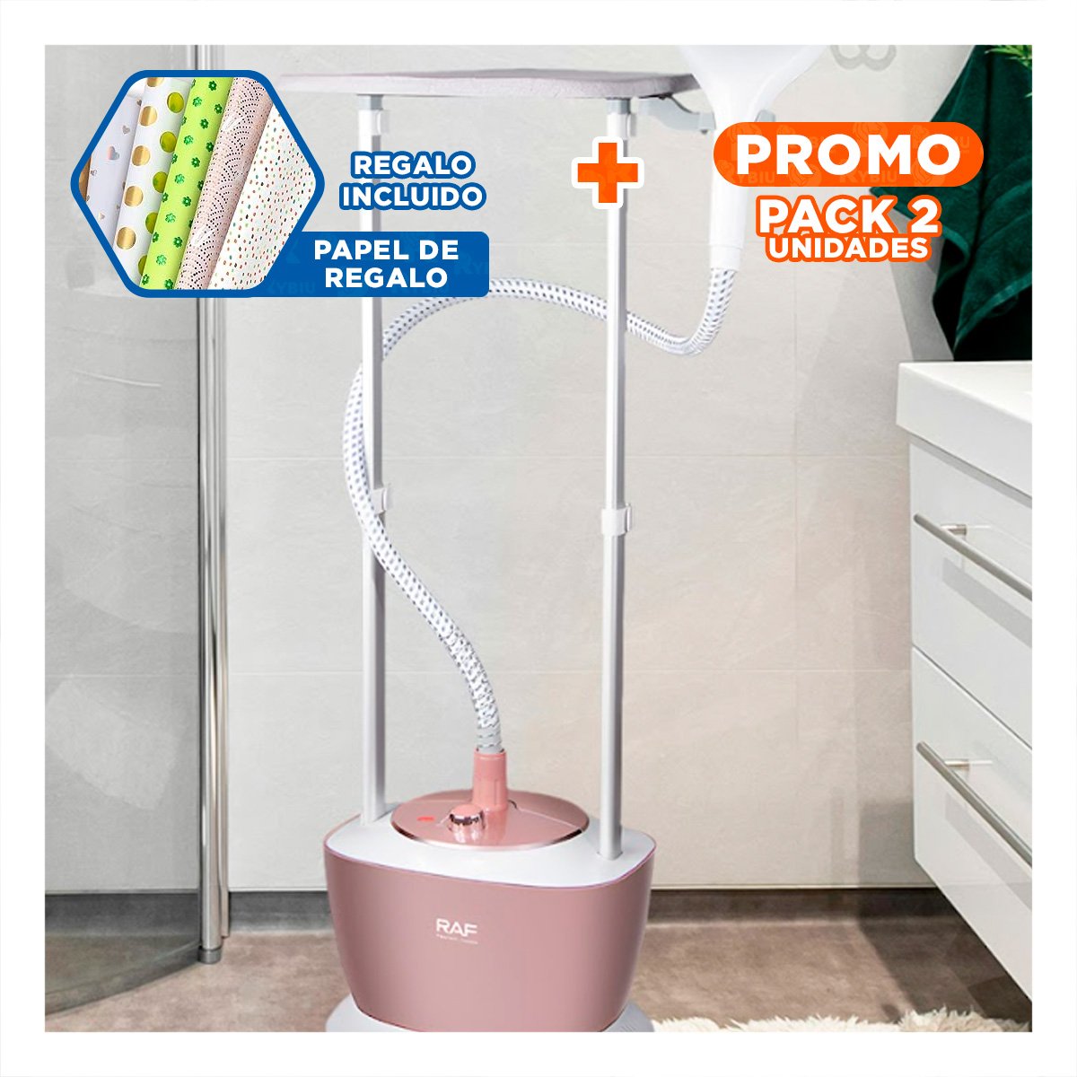PACK2 PLANCHA VERTICAL 1.6L CON TABLA ROSADO POTENTE PARA UN HOGAR CON ESTILO YPAPEL REGALO - 1