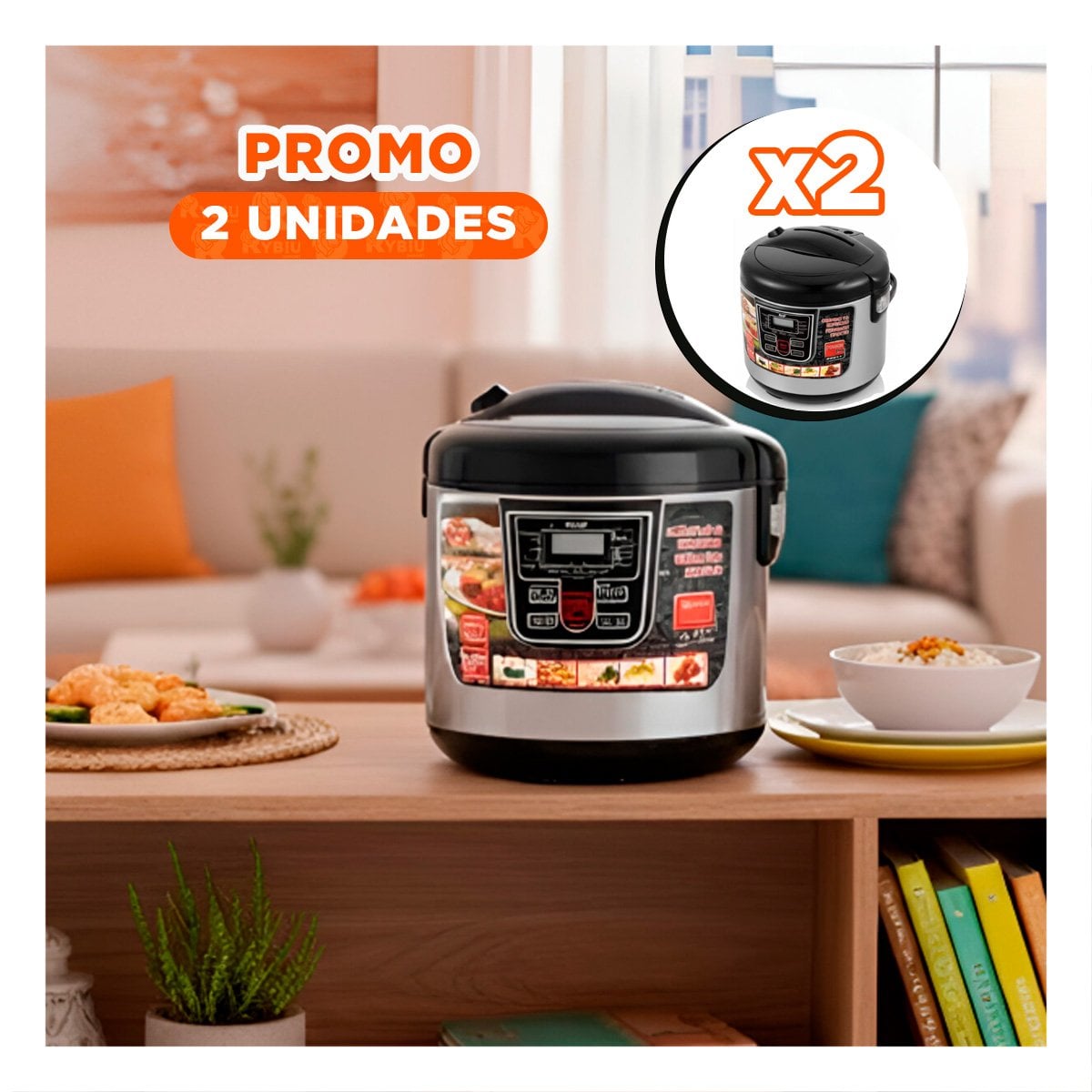 PACK2 COCINA DE 5 LITROS CON 12 FUNCIONES DE COCCION EN COLOR PLOMO Y NEGRO YREGALO STICKER - 1