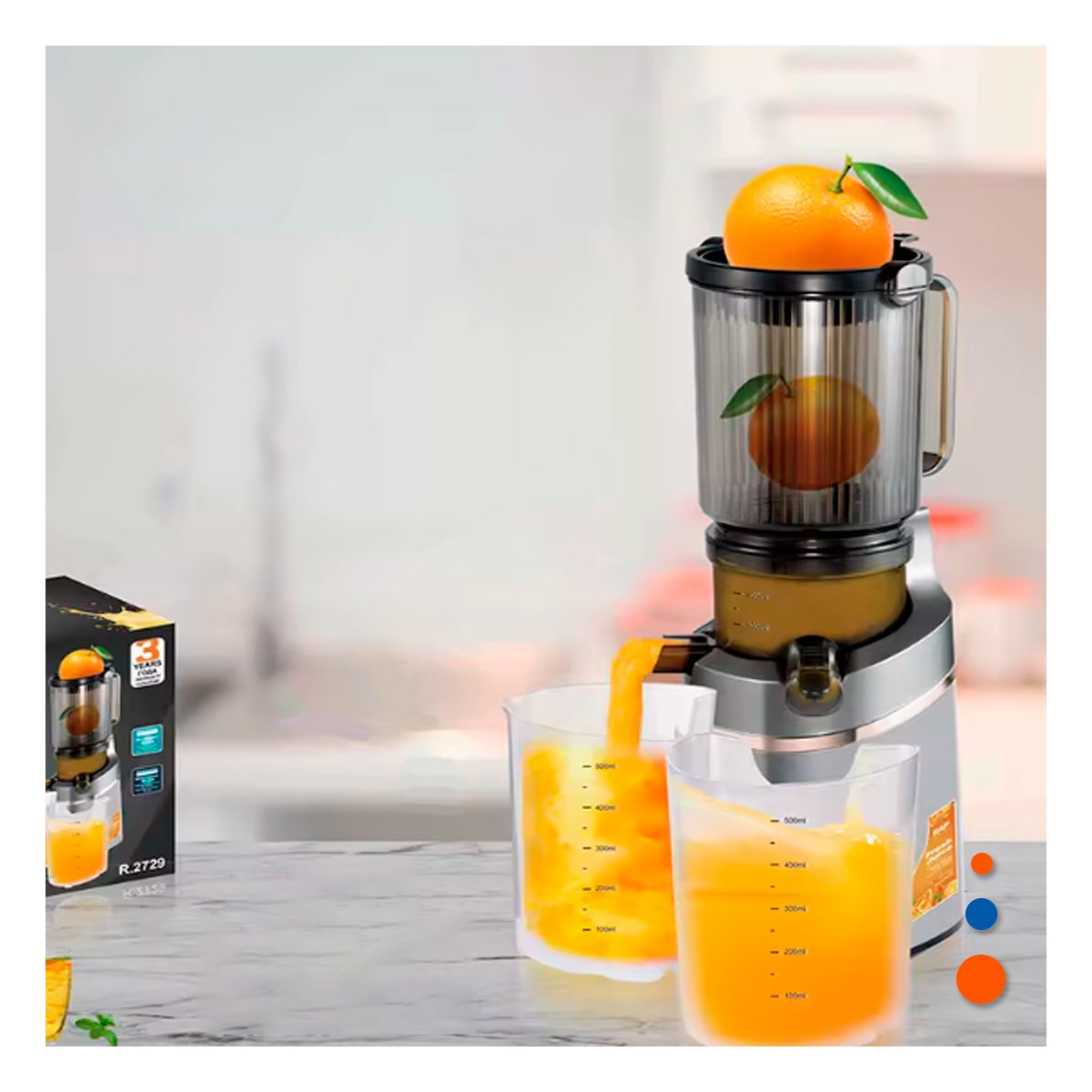 PROCESADOR LENTO 500ML PLATEADO EN ACERO PARA ZUMOS NATURALES Y SALUDABLES - 2