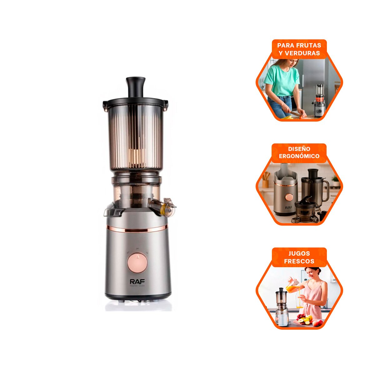 PROCESADOR LENTO 500ML PLATEADO EN ACERO PARA ZUMOS NATURALES Y SALUDABLES - 3