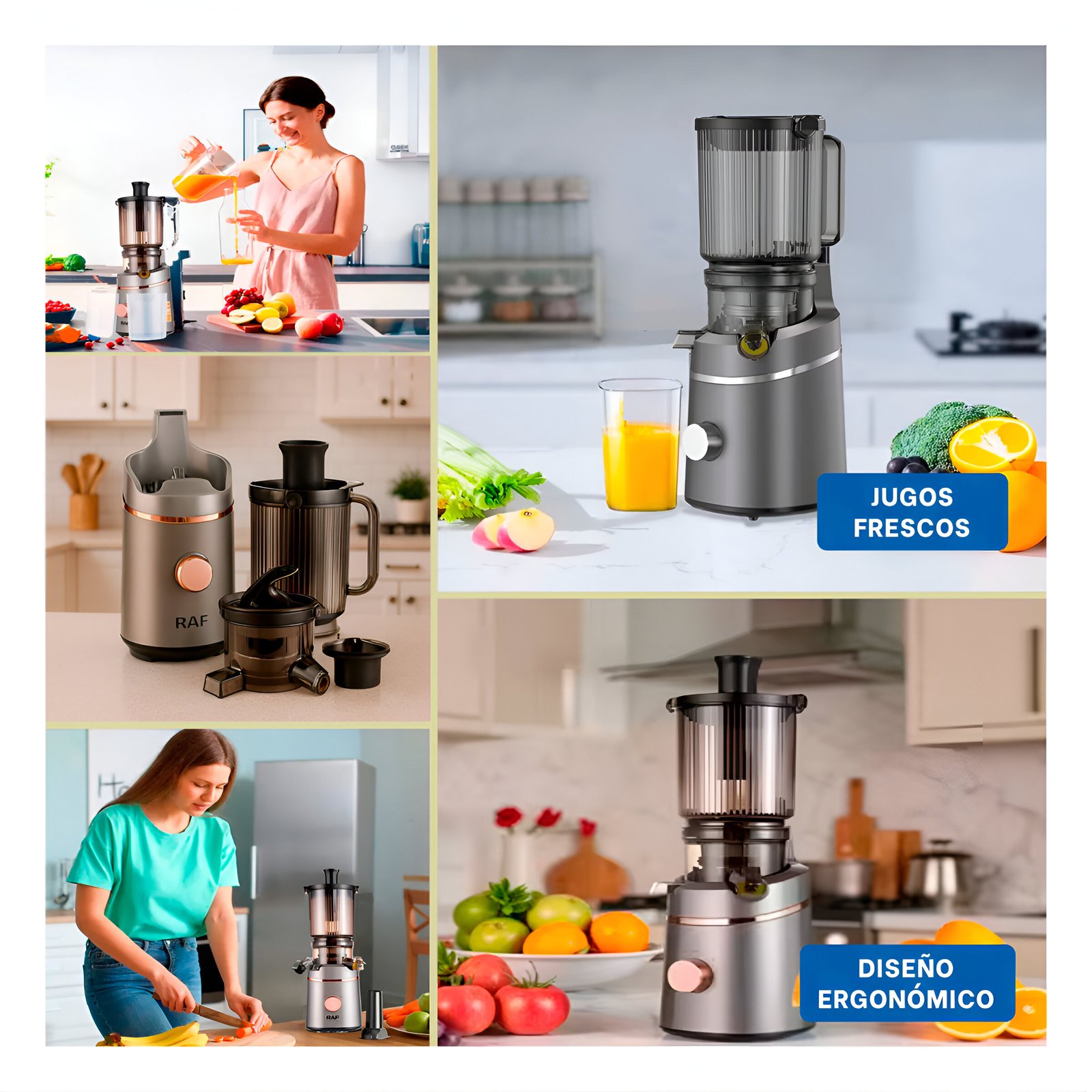 PROCESADOR LENTO 500ML PLATEADO EN ACERO PARA ZUMOS NATURALES Y SALUDABLES - 5