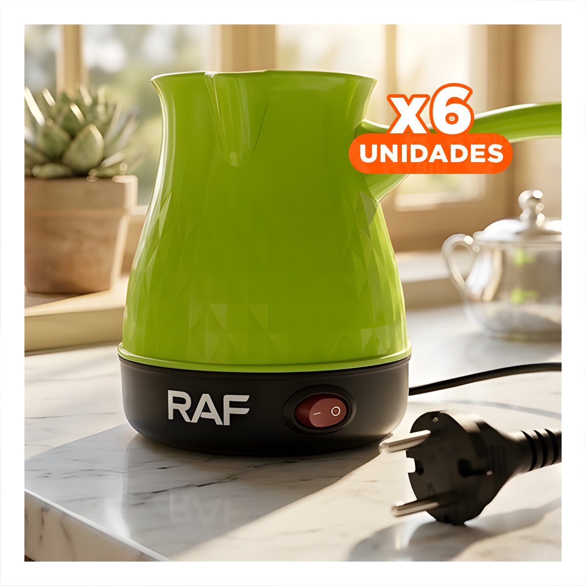 PACK6 MAQUINA PARA CAFE TURCO 500ML DE ACERO INOXIDABLE Y PLASTICO EN VERDE Y+REGALO STICKER - 1