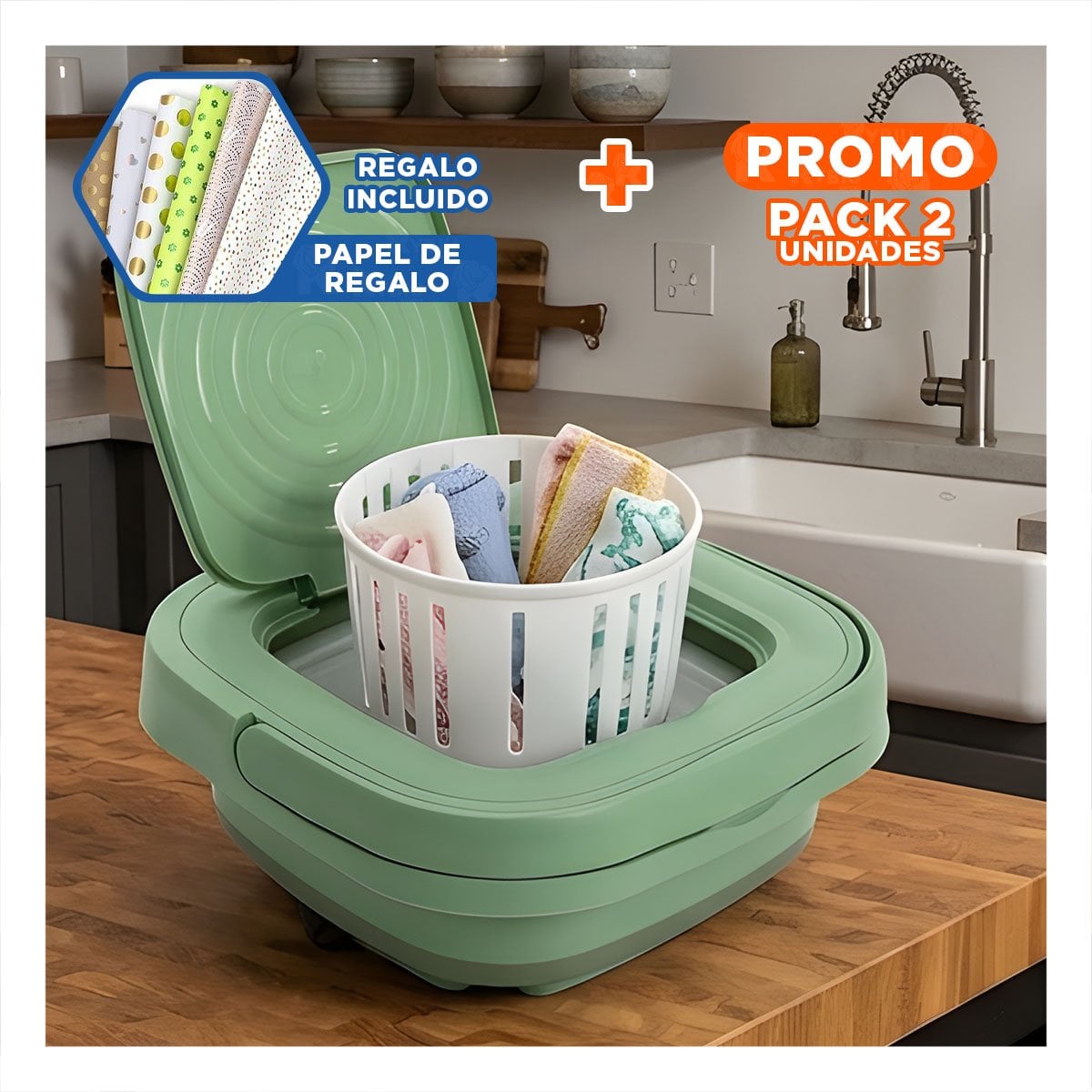 PACK2 EQUIPO DE ACERO INOXIDABLE 500ML TURCO VERDE Y PLASTICO PARA LA GENTE Y+PAPEL REGALO - 1