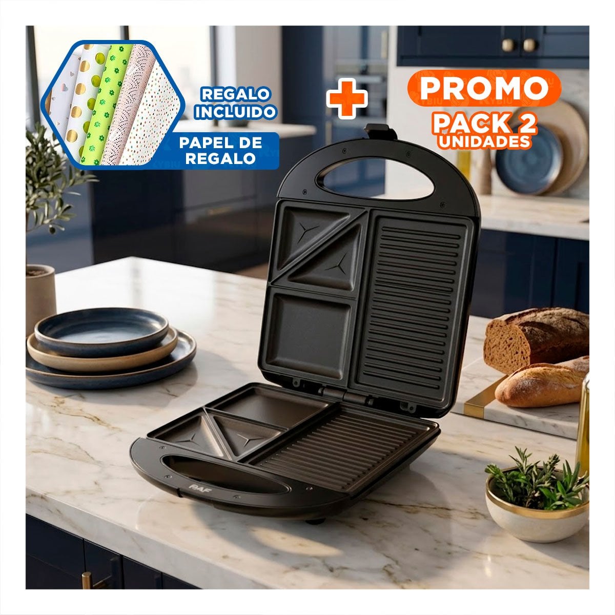 PACK2 ELECTRODOMESTICO CASUAL 3 EN 1 DE ALUMINIO NEGRO PARA DIARIO EN FAMILIA YPAPEL REGALO - 1