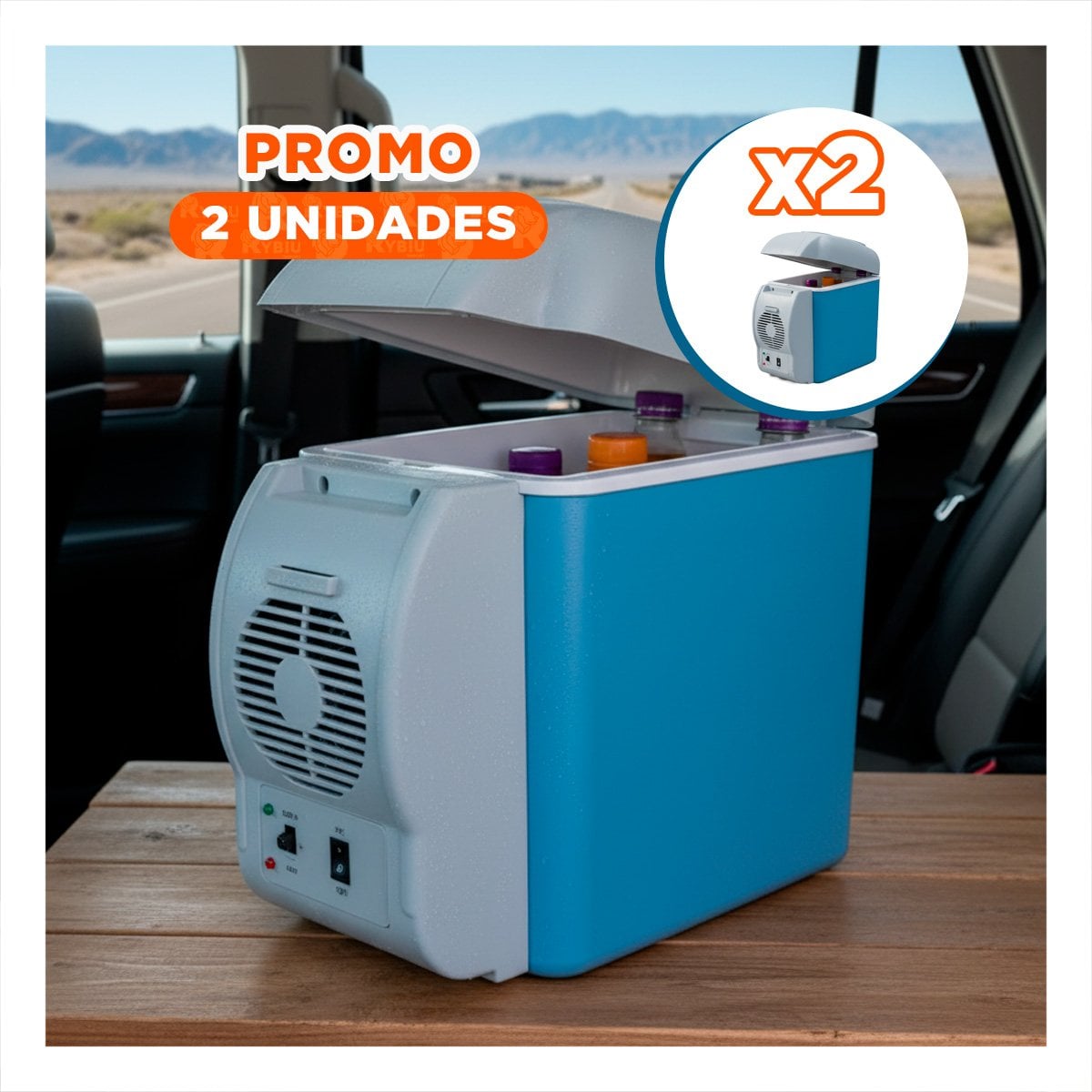 PACK2 MINI REFRI DE AUTO 7.5L AZUL CON DISEÑO LIGERO PARA LLEVAR EN EL ASIENTO YREGALO STICKER - 1