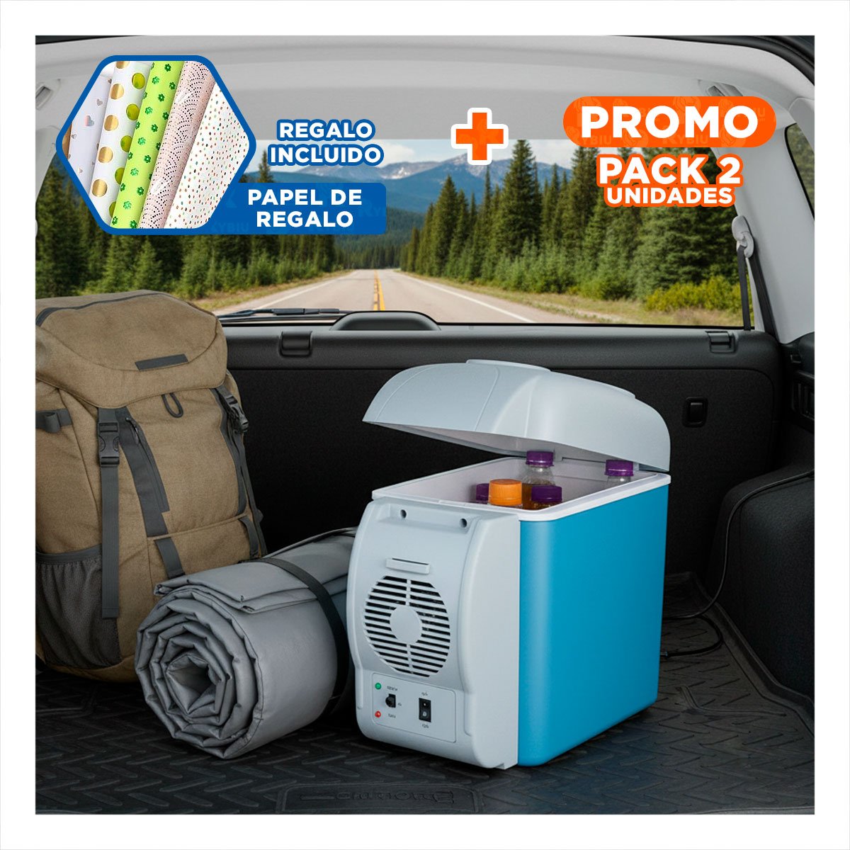 PACK2 NEVERA DE VEHICULO 7.5L COLOR AZUL PARA TRANSPORTAR COMIDA SIEMPRE FRIA YPAPEL REGALO - 1