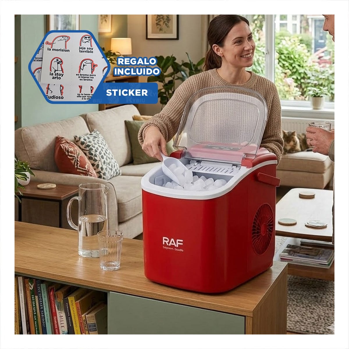 GENERADOR DE PLASTICO PARA EL HOGAR ROJO CON HIELO Y TECNOLOGIA DE PUNTA YREGALO STICKER - 1