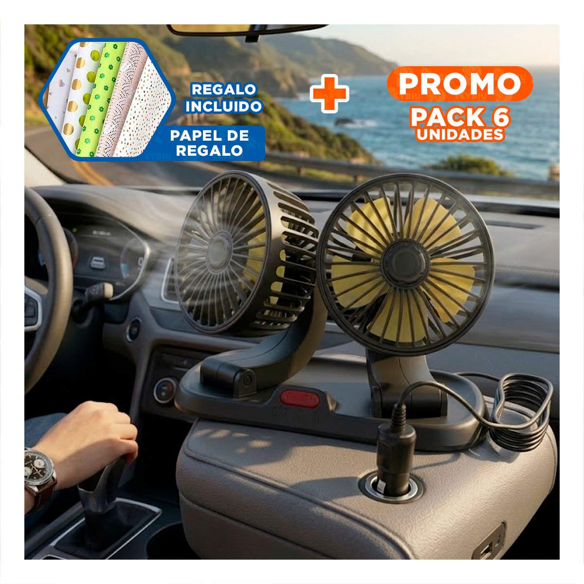 PACK6 SOPLADOR PARA AUTO CON 2 CABEZALES NEGRO CON AMARILLO DURADERO Y POTENTE YPAPEL REGALO - 1