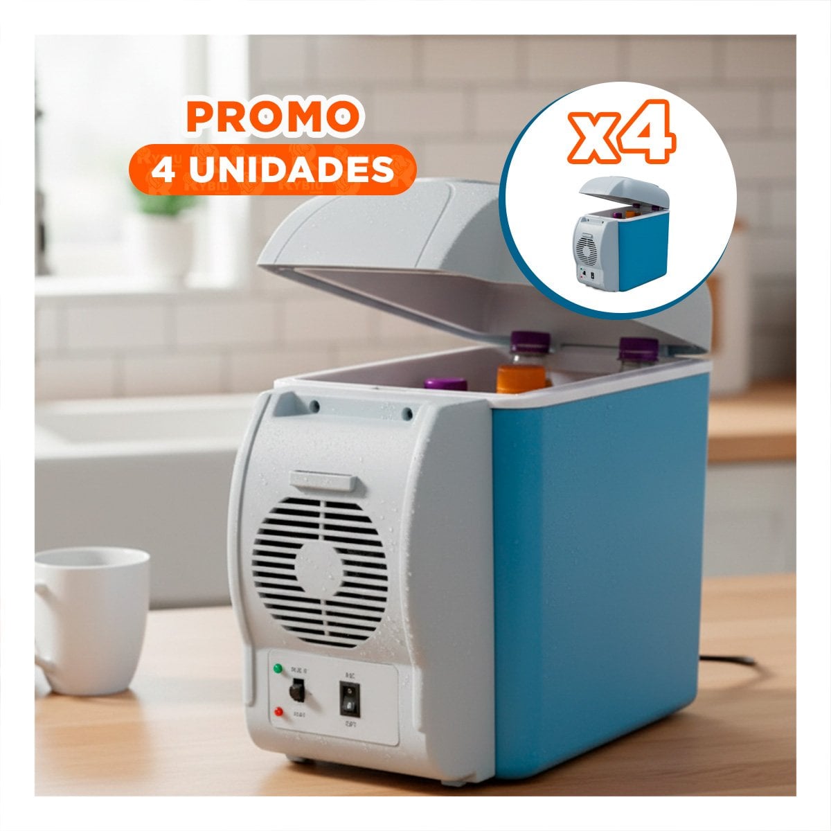 PACK4 REFRIGERADORA PORTATIL 7.5L PARA CARRO AZUL CON TECNOLOGIA DE FRIO 12V - 1