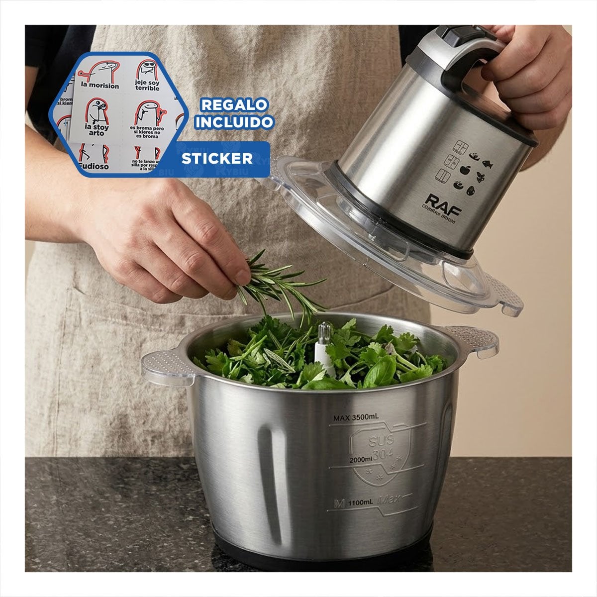MOLEDOR DE ALIMENTOS 3L NEGRO CON TECNOLOGIA MODERNA PARA TODA LA CASA YREGALO STICKER - 1