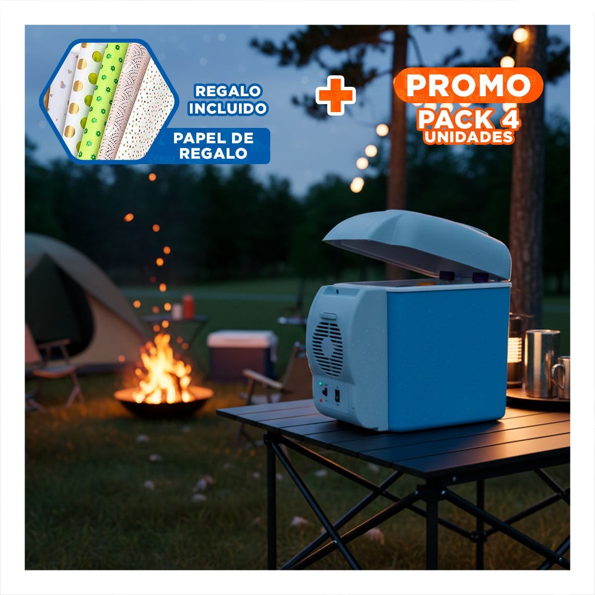 PACK4 FRIGOBAR PARA VEHICULO 7.5L AZUL CON CAPACIDAD DE ALMACENAJE PARA PASEOS YPAPEL REGALO - 1