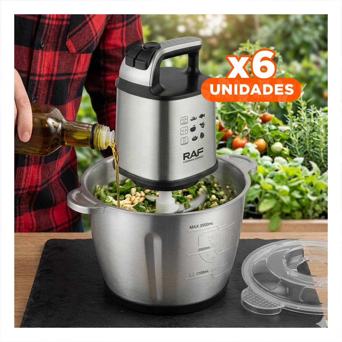 PACK6 PROCESADOR DE ALIMENTOS DE 3L NEGRO ELEGANTE Y MODERNO PARA LA COCINA YREGALO STICKER - 1