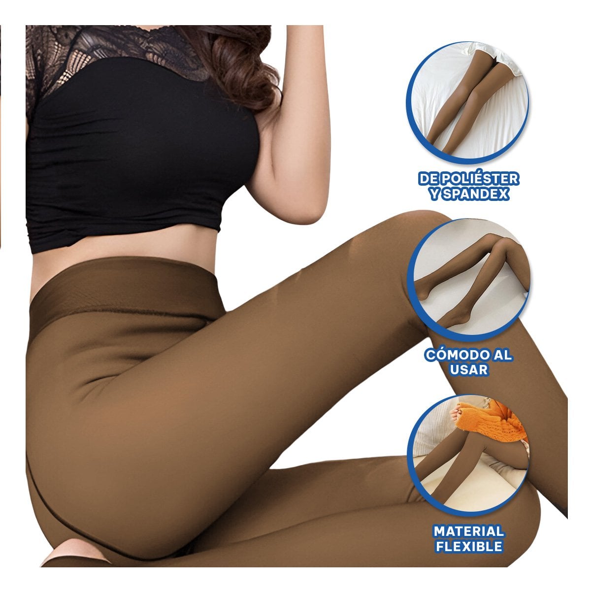 PANTALETA EFECTO PIEL TALLA UNICA MARRON PARA INVIERNO CON GRAN SUAVIDAD Y+REGALO STICKER - 5