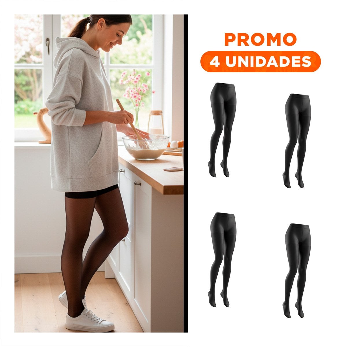 PACK4 PANTIMEDIA DE MUJER CON EFECTO PIEL TALLA UNICA NEGRO ESTILO CASUAL Y+REGALO STICKER - 1