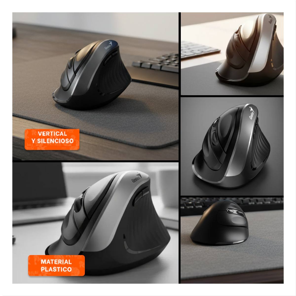 MOUSE INALAMBRICO VERTICAL NEGRO DE AGARRE COMODO PARA ESTACION DE TRABAJO Y+POST IT - 5