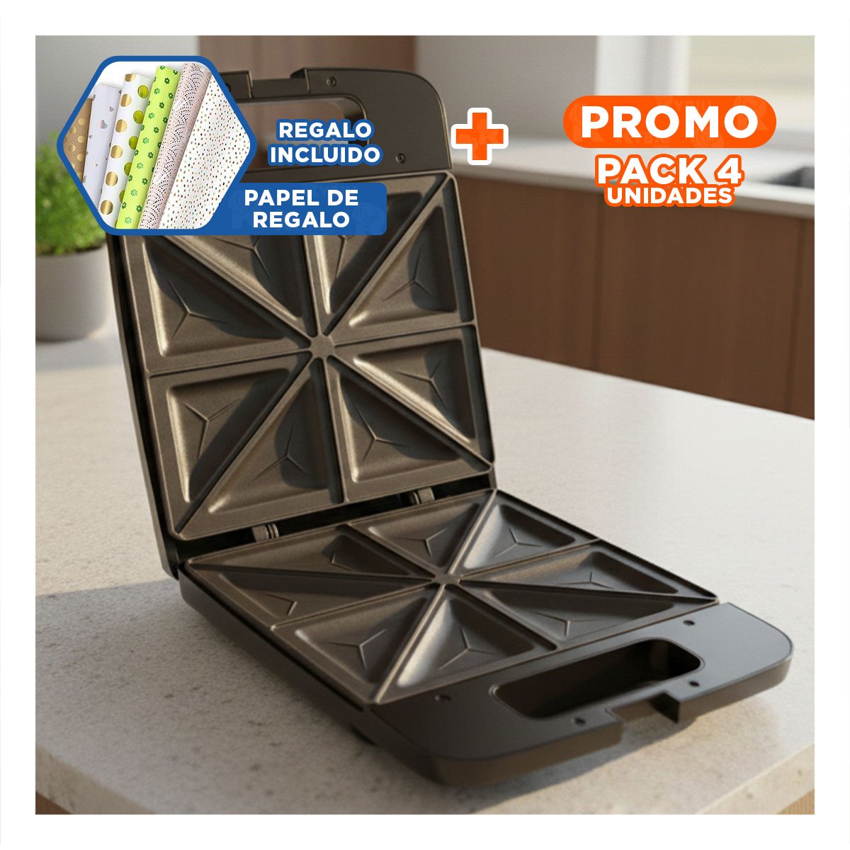 PACK4 GRILL PORTATIL PARA 4 PANES NEGRO CON APERTURA FACIL Y TERMOSTATO Y+PAPEL REGALO - 1