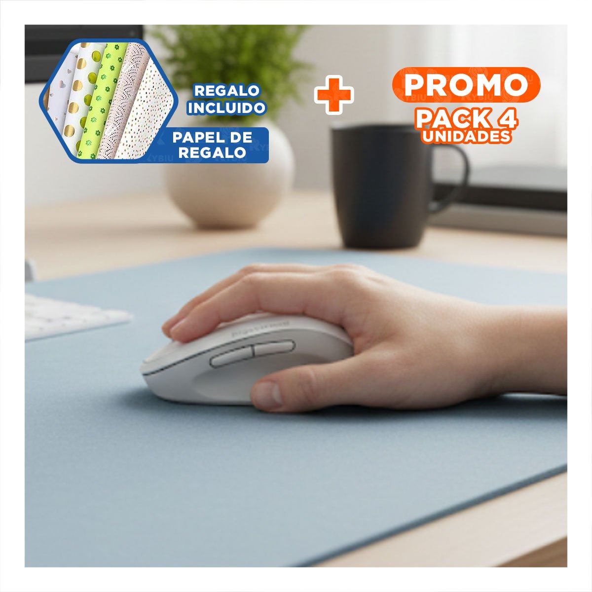 PACK4 MOUSE INALAMBRICO VERTICAL BLANCO DE POSTURA SANA PARA PROFESIONALES DE IT Y+PAPEL REGALO - 1