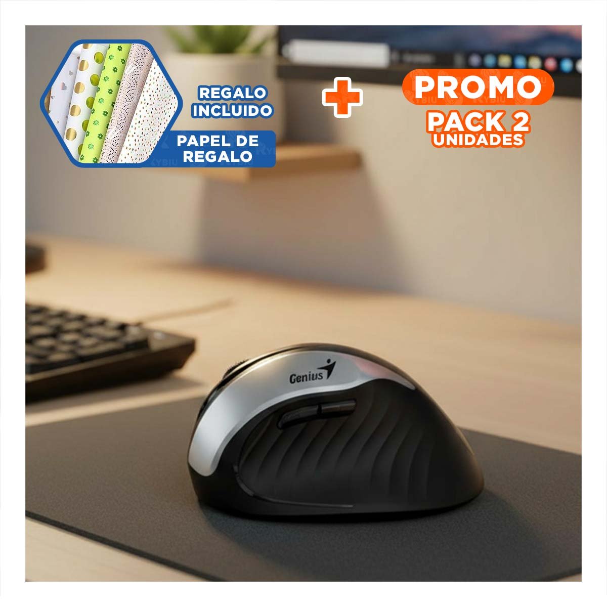 PACK2 ACCESORIO INALAMBRICO VERTICAL NEGRO DE CLICK LIVIANO PARA GESTION EN RED Y+PAPEL REGALO - 1