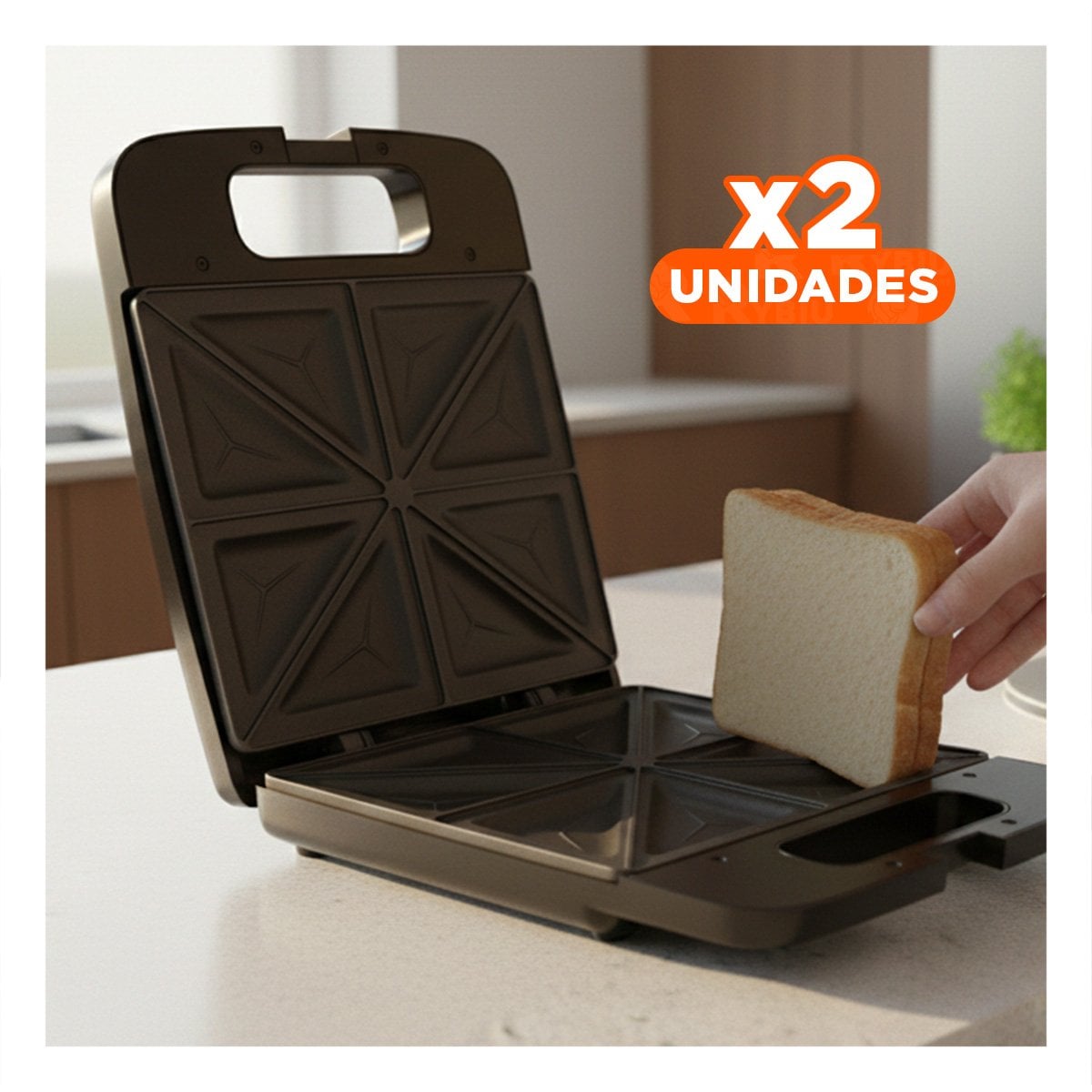PACK2 SANDWICHERA RAPIDA PARA 4 PANES NEGRO CON PLACAS INTERCAMBIABLES Y+REGALO STICKER - 1