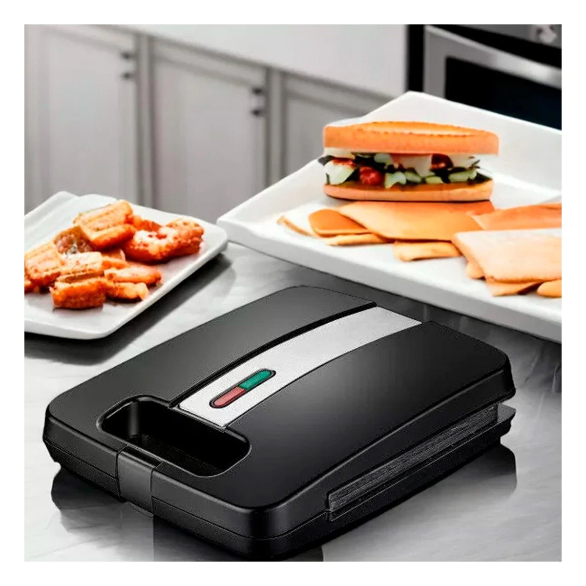 PACK2 SANDWICHERA RAPIDA PARA 4 PANES NEGRO CON PLACAS INTERCAMBIABLES Y+REGALO STICKER - 5