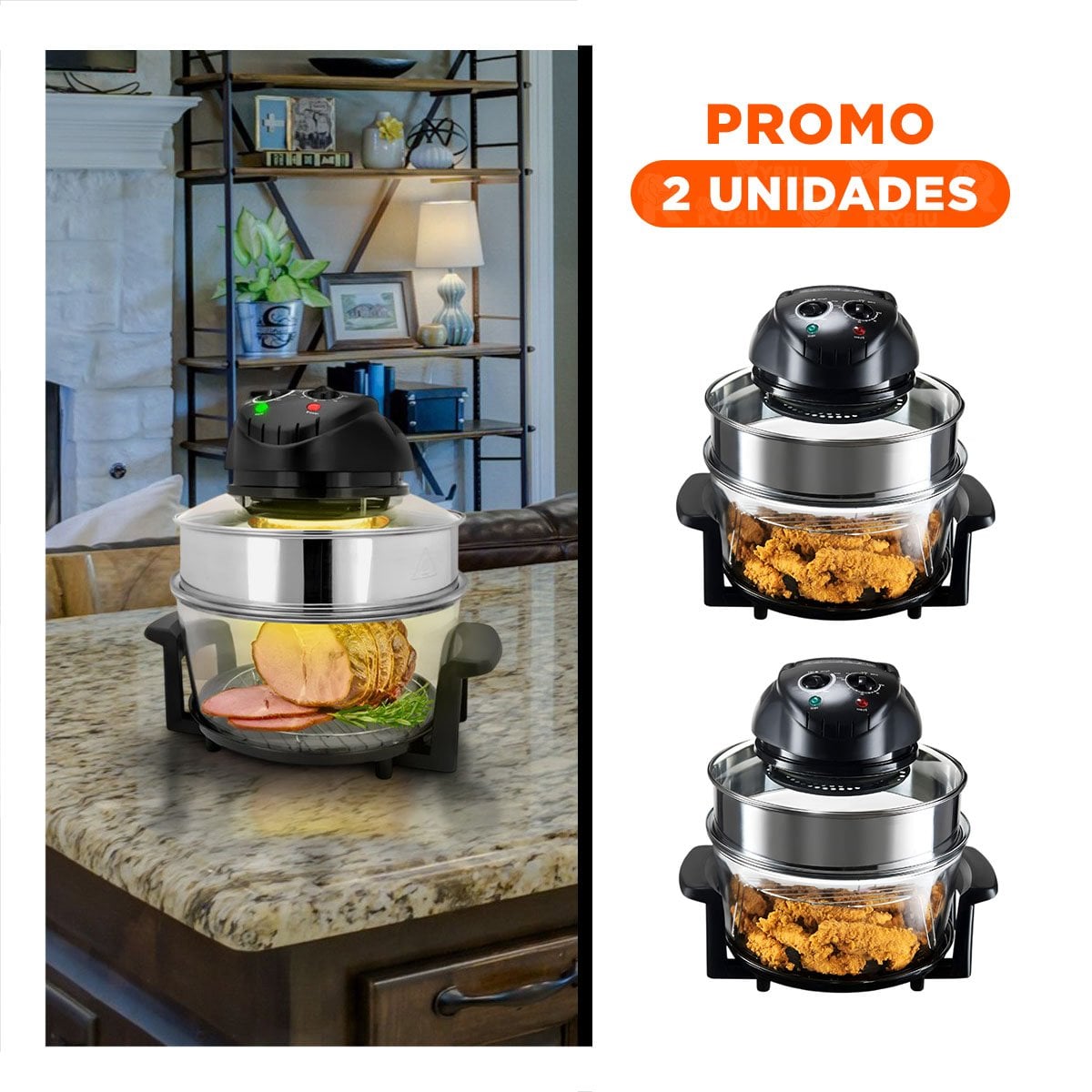 PACK2 HORNO AVANZADO 8 EN 1 PARA COCINA CASERA COLOR NEGRO Y 12 LITROS TRANSPARENTE - 1