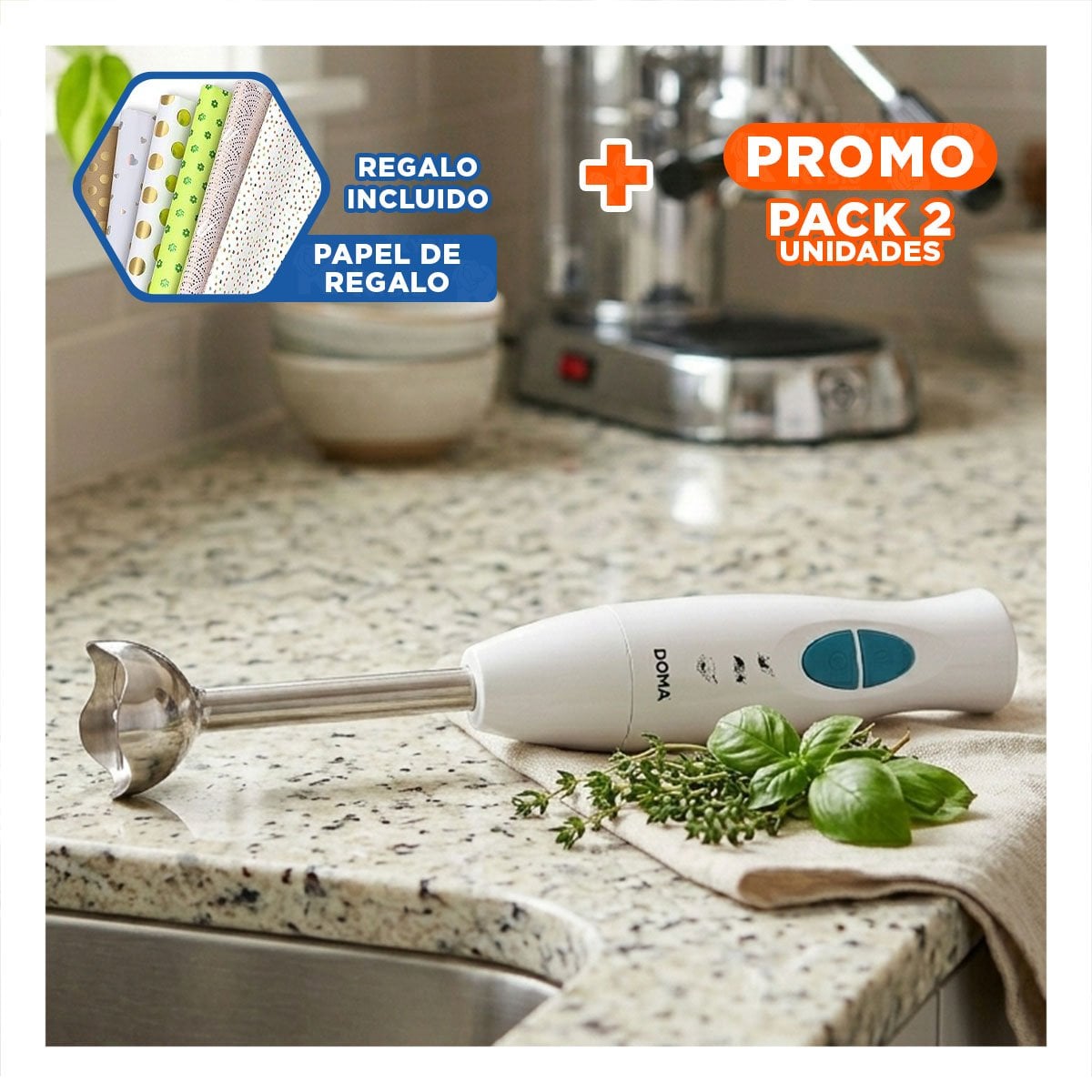 PACK2 MEZCLADORA COMPACTA DE INMERSION BLANCO PARA USO DIARIO EN CASA Y+PAPEL REGALO - 1