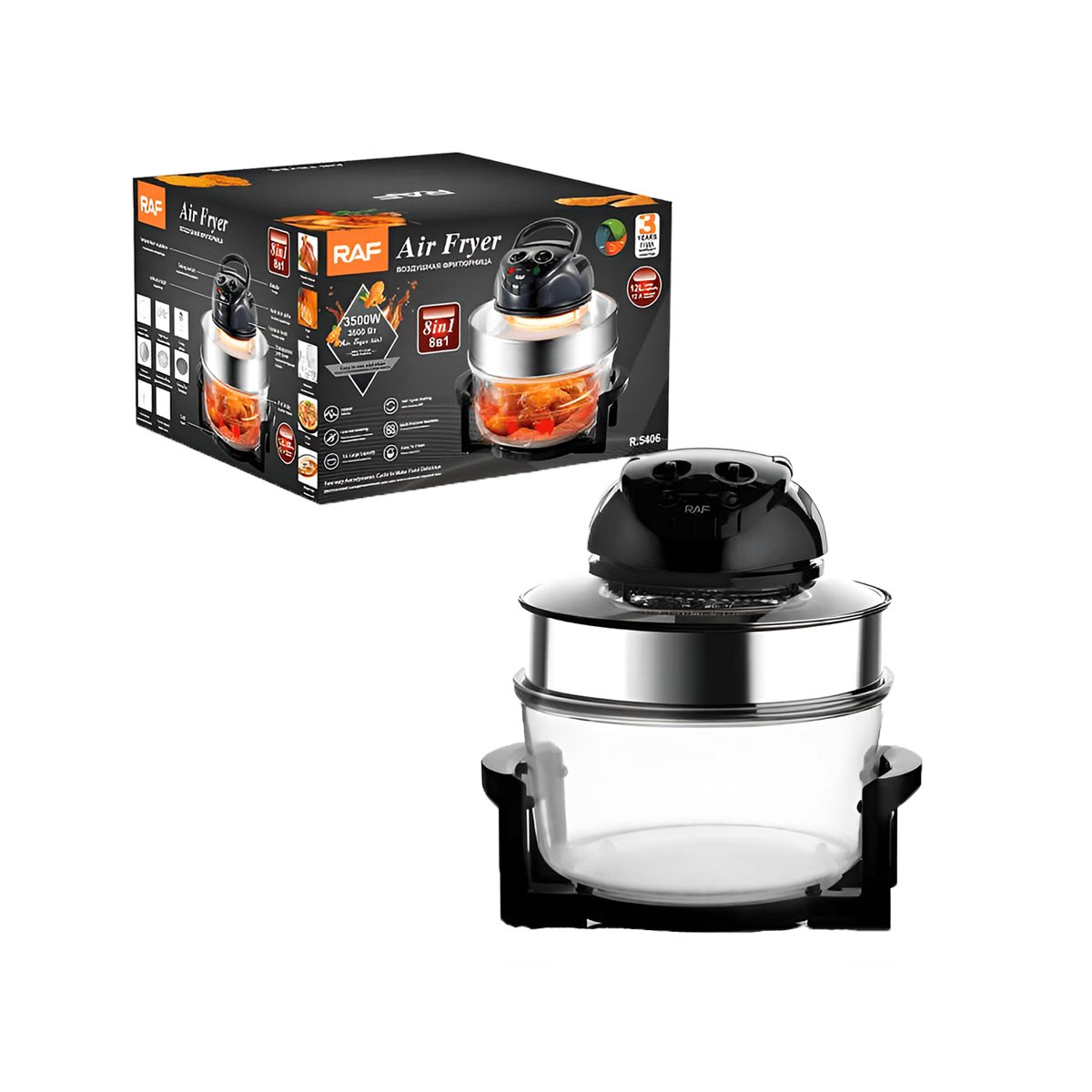 HORNO PORTATIL 8 EN 1 PARA COMIDAS CASERAS COLOR NEGRO Y 12 LITROS TRANSPARENTE Y+PAPEL REGALO - 1