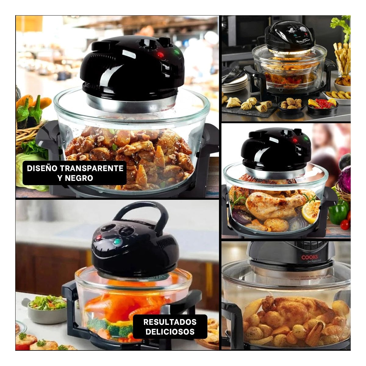 PACK2 AIR FRYER 3 EN 1 12 LITROS TRANSPARENTE CON COLOR NEGRO EFICIENTE Y SEGURA Y+PAPEL REGALO - 3