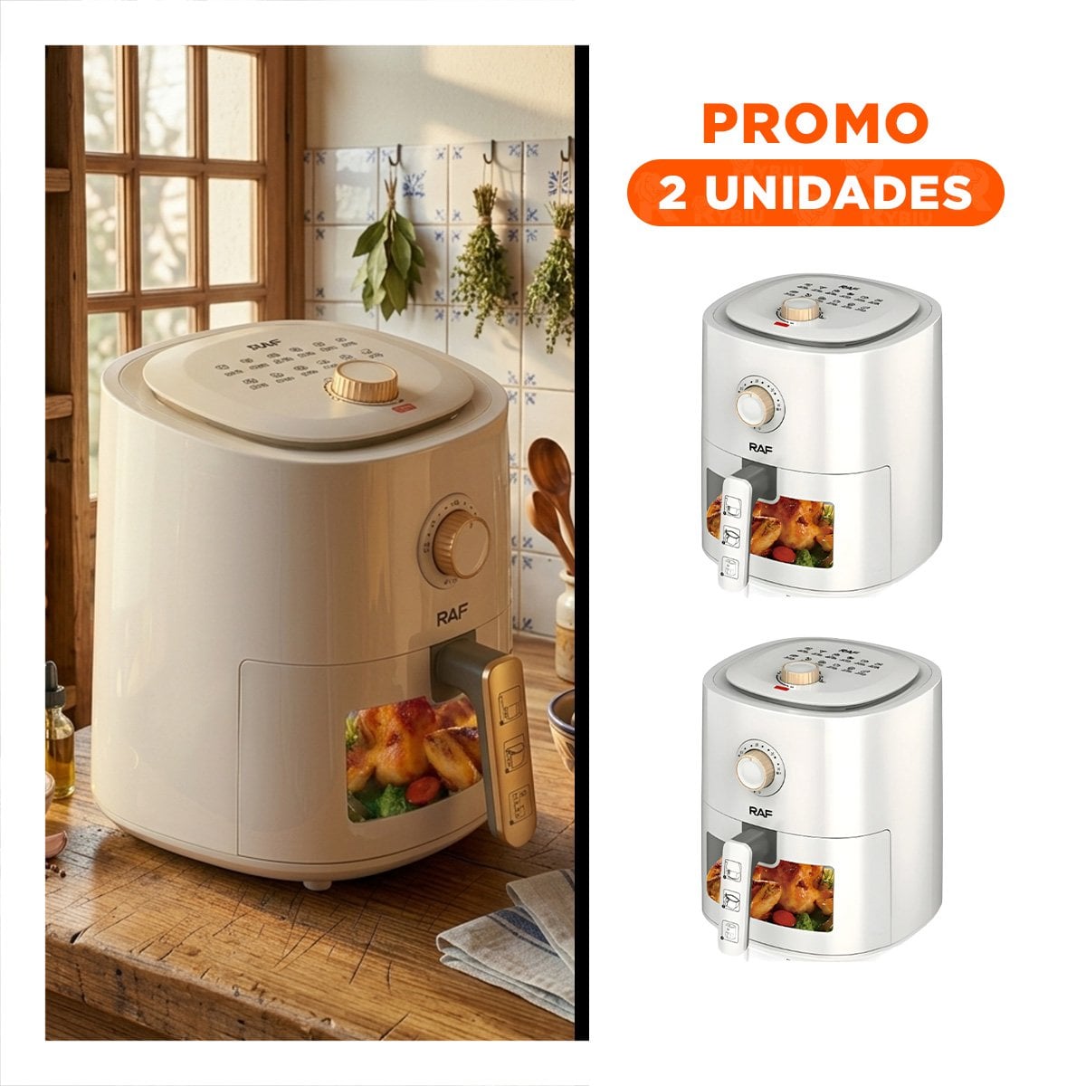PACK2 COCINA DE AIRE 4L PARA PREPARAR PAPAS Y POLLO CROCANTE BLANCO - 1