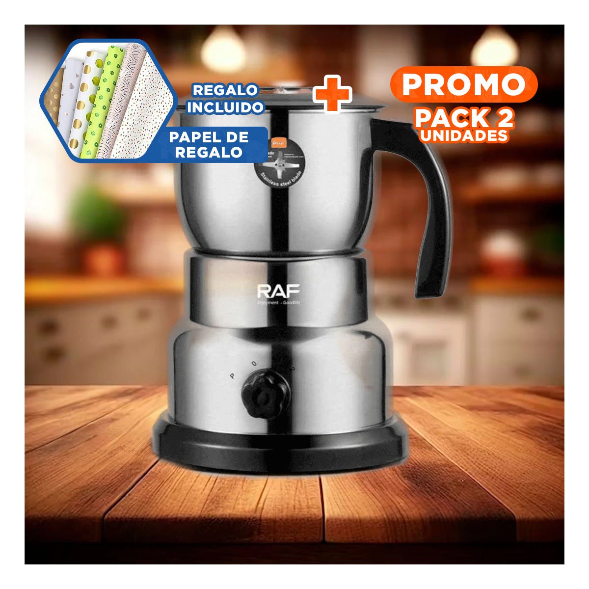 PACK2 TRITURADOR ELECTRICO PLATEADO PARA GRANOS DE USO DOMESTICO EN COCINA Y+PAPEL REGALO - 1