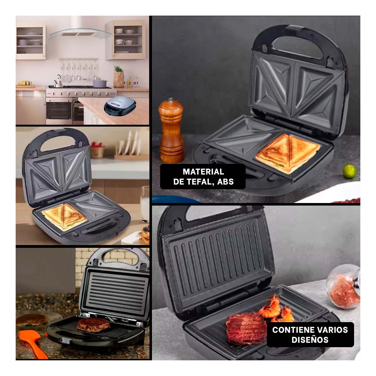 PACK2 GRILL ELECTRICO MULTIFUNCIONAL 6 EN 1 750W NEGRO Y+PAPEL REGALO - 3