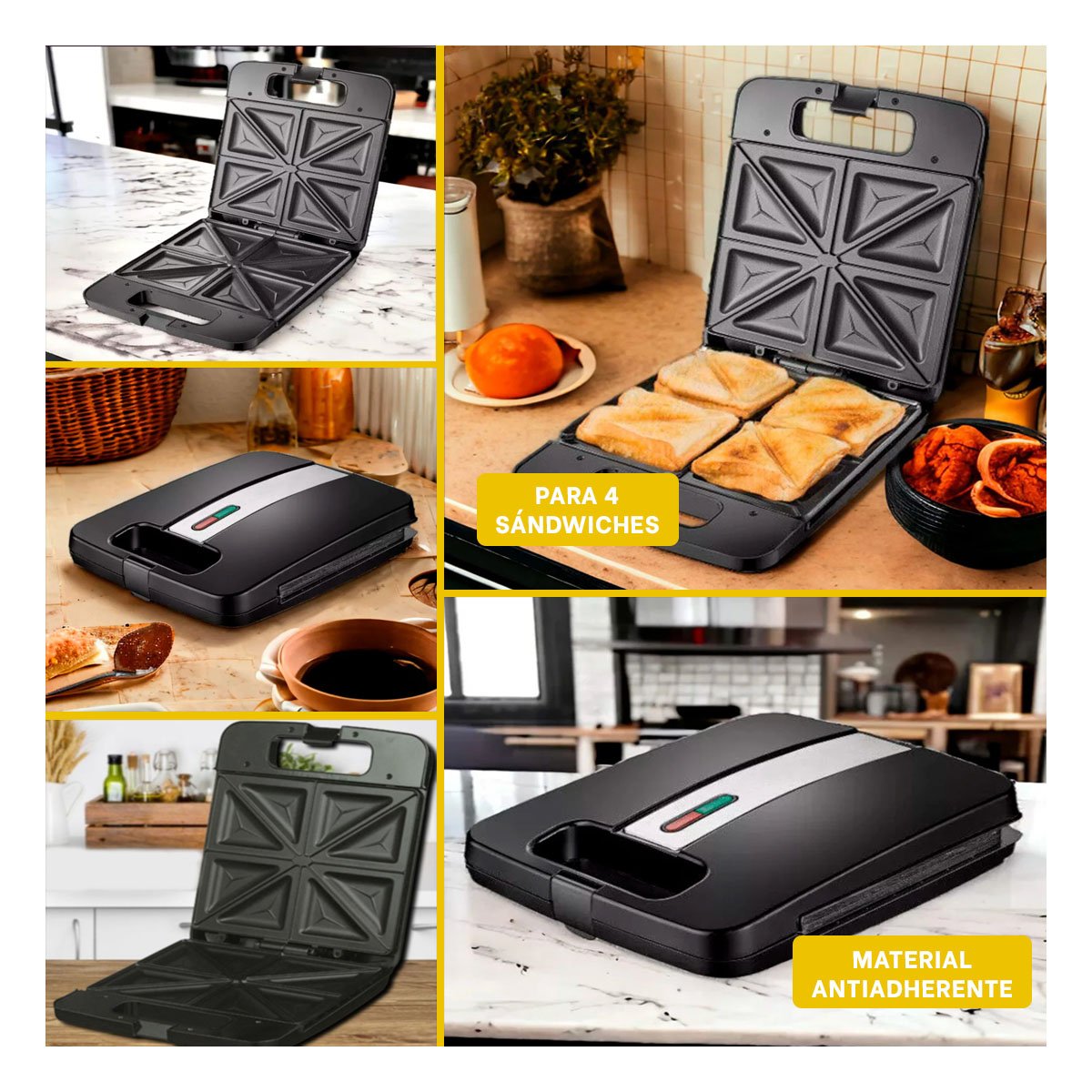 PACK2 COCINA RAPIDA CON LUZ INDICADORA PARA 4 PANES NEGRO Y LIMPIEZA FACIL Y+PAPEL REGALO - 3