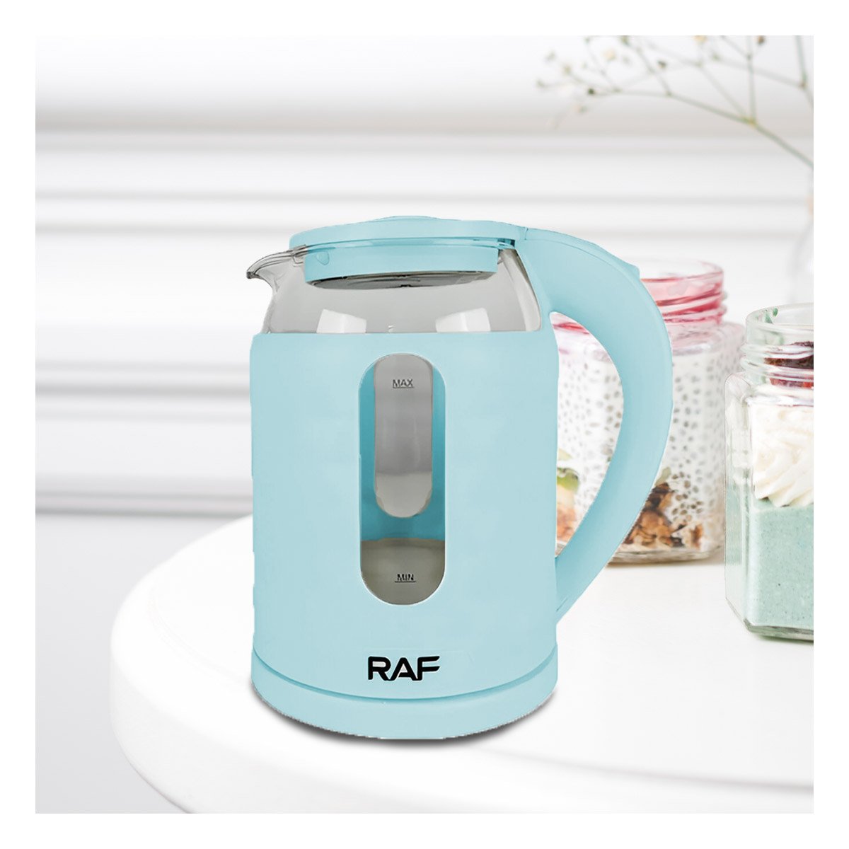 OLLA ELECTRICA VIDRIO MODERNA Y VERSATIL 2L PARA HERVIR AGUA CELESTE Y+LIGAS REGALO - 1