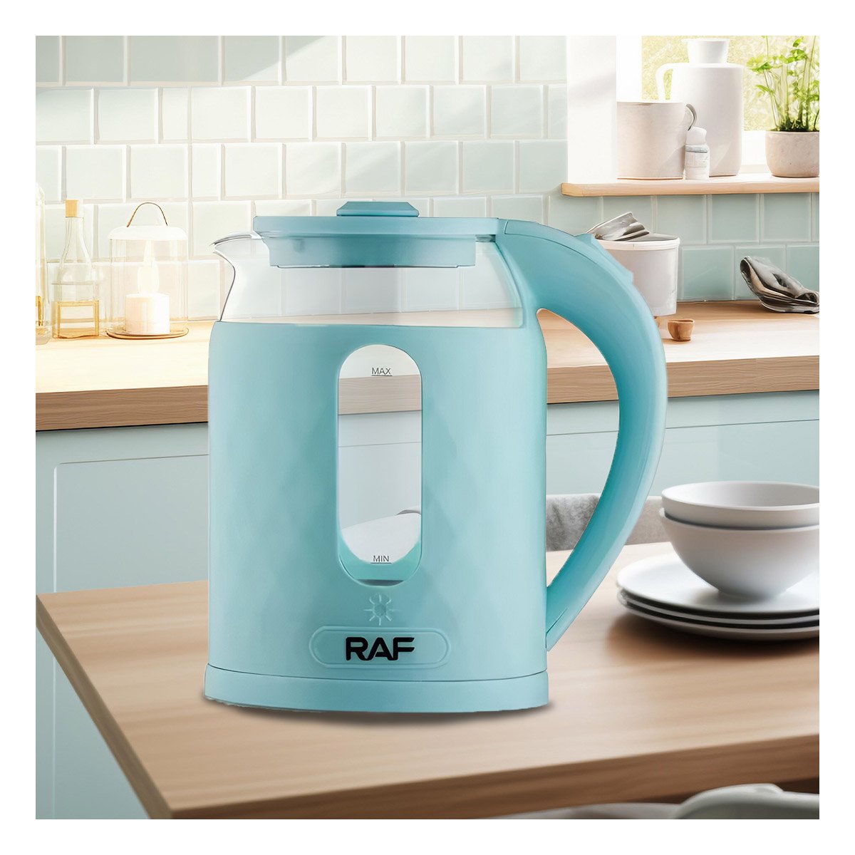OLLA ELECTRICA VIDRIO MODERNA Y VERSATIL 2L PARA HERVIR AGUA CELESTE Y+LIGAS REGALO - 2