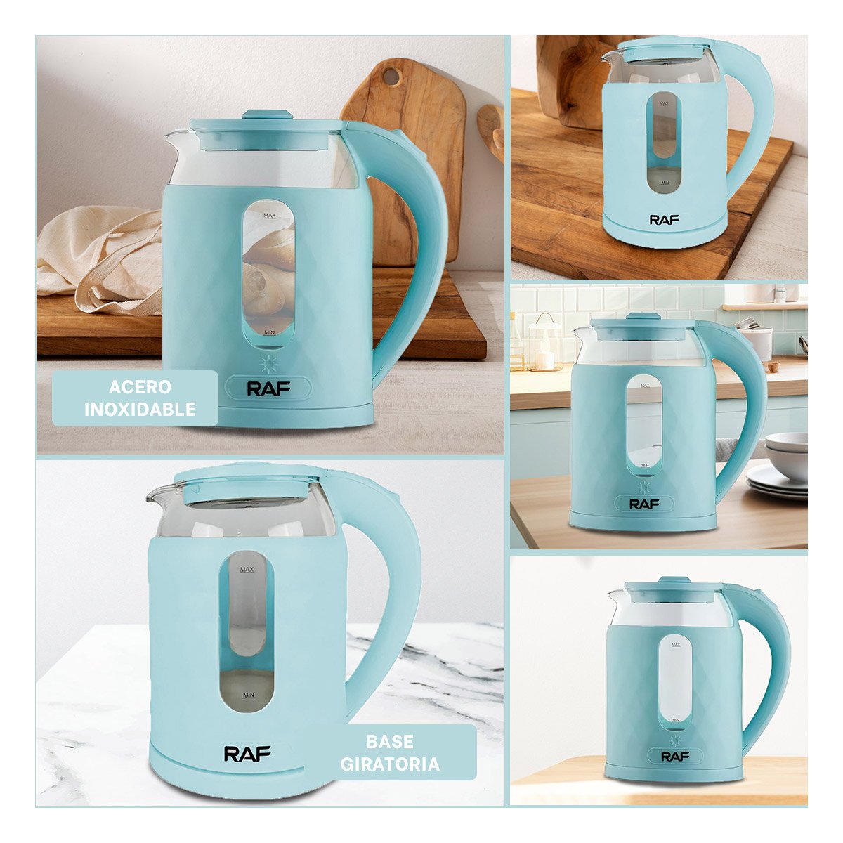 OLLA ELECTRICA VIDRIO MODERNA Y VERSATIL 2L PARA HERVIR AGUA CELESTE Y+LIGAS REGALO - 5