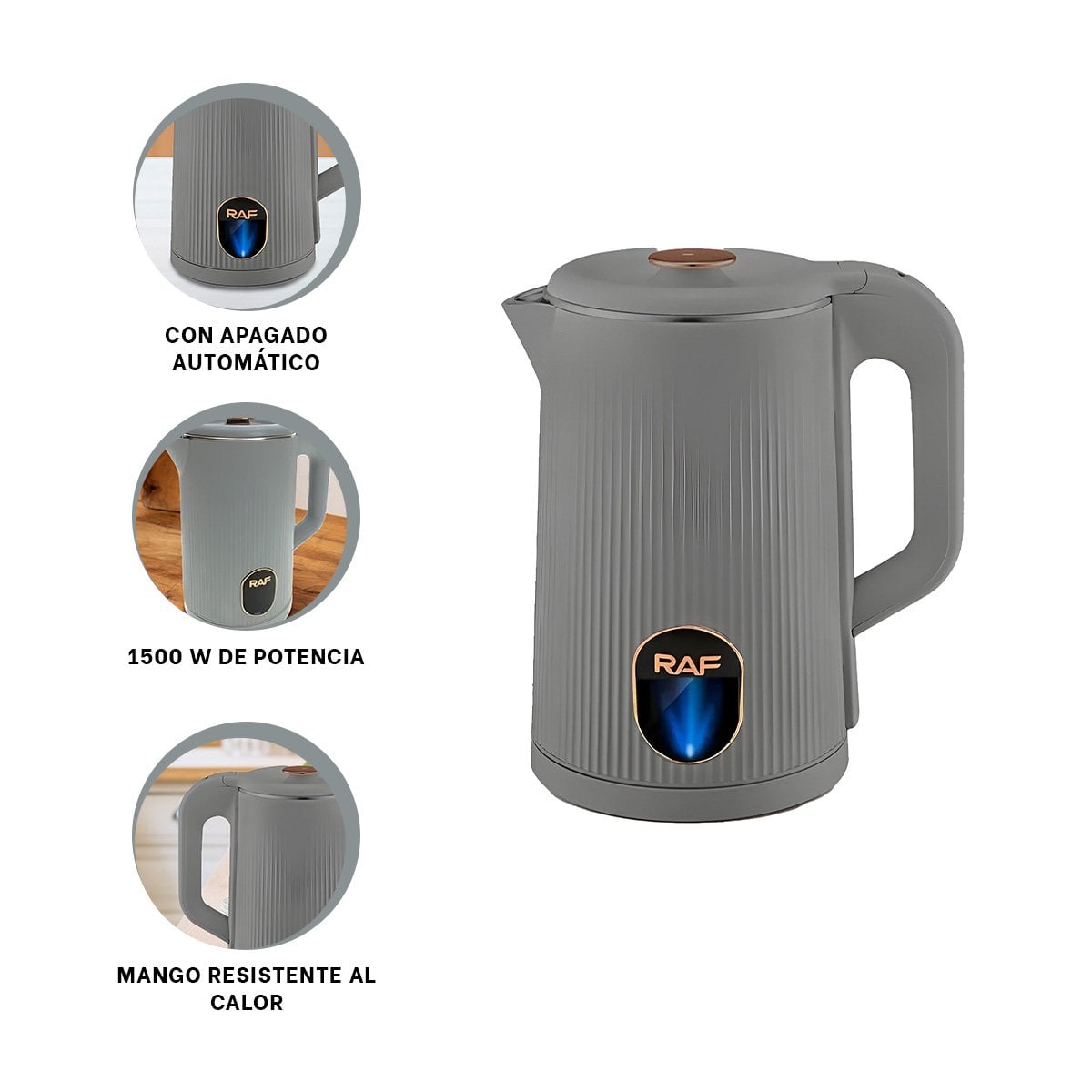 HERVIDORA ELECTRICA LIGERA Y RAPIDA 2L PARA PREPARAR TE COLOR PLOMO - 3