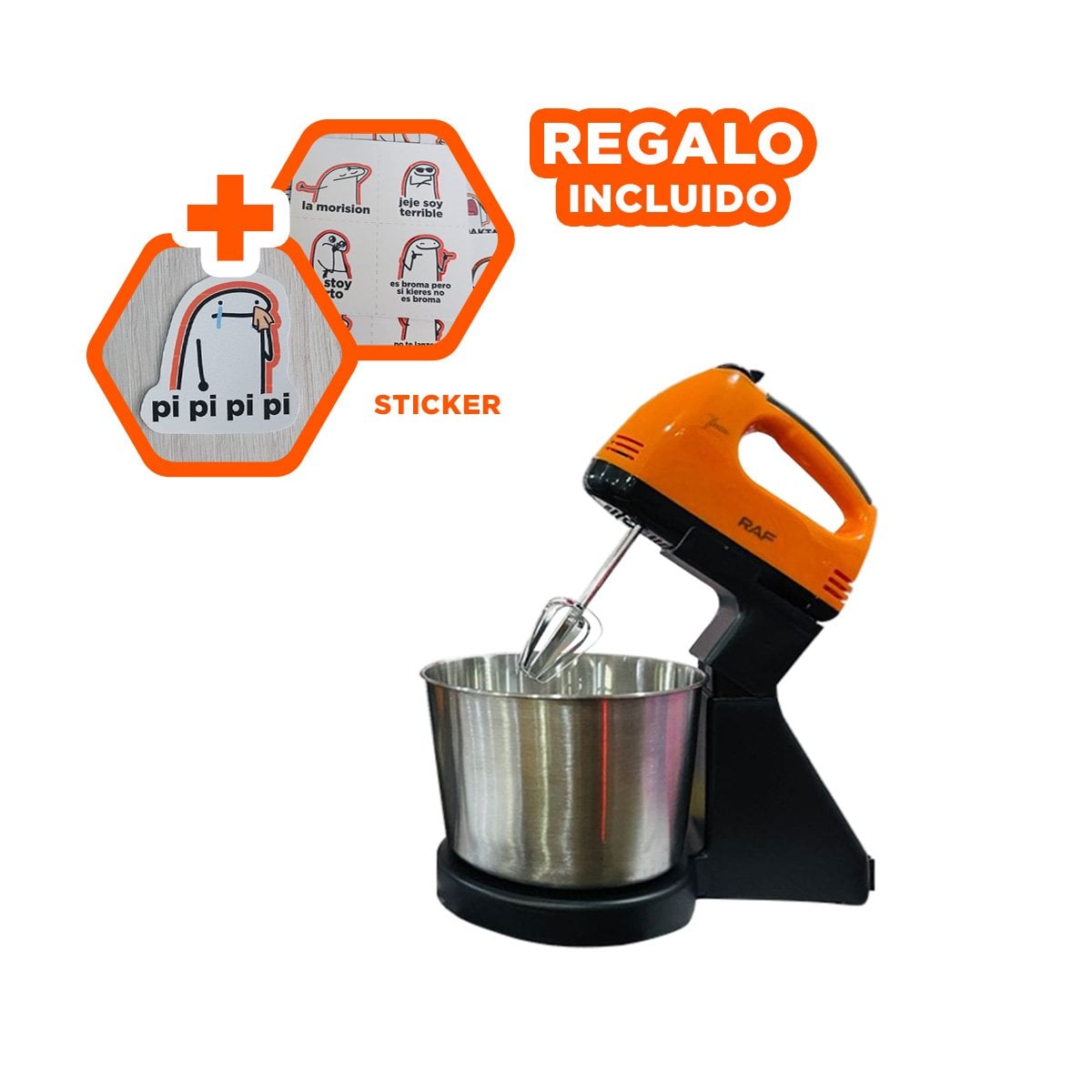TRITURADORA COMPACTA 2L PEDESTAL CON TAZON COLOR NARANJA PARA COCINA HOGAR Y+REGALO STICKER - 1