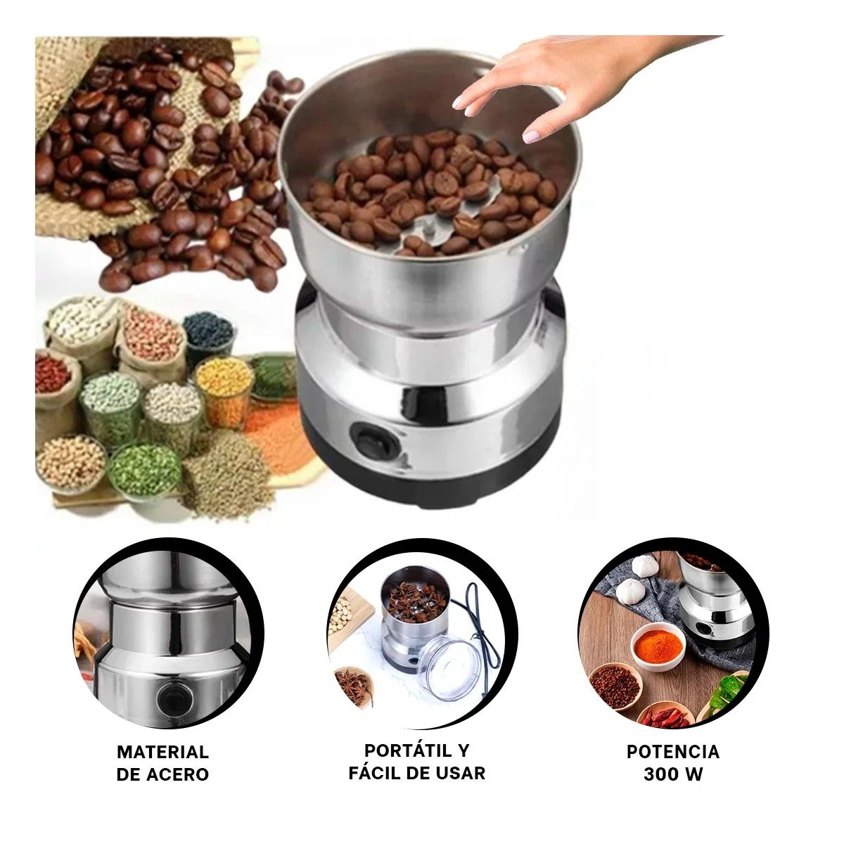 PACK6 MOLEDOR ELECTRICO PARA MOLER CAFE EN CASA PLATEADO Y+REGALO STICKER - 2