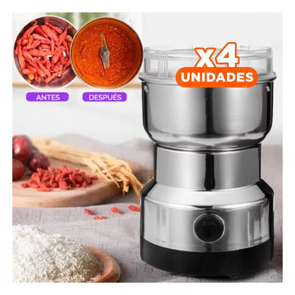 PACK4 TRITURADOR ELECTRICO PARA CAFE PLATEADO EN USO DOMESTICO - 1