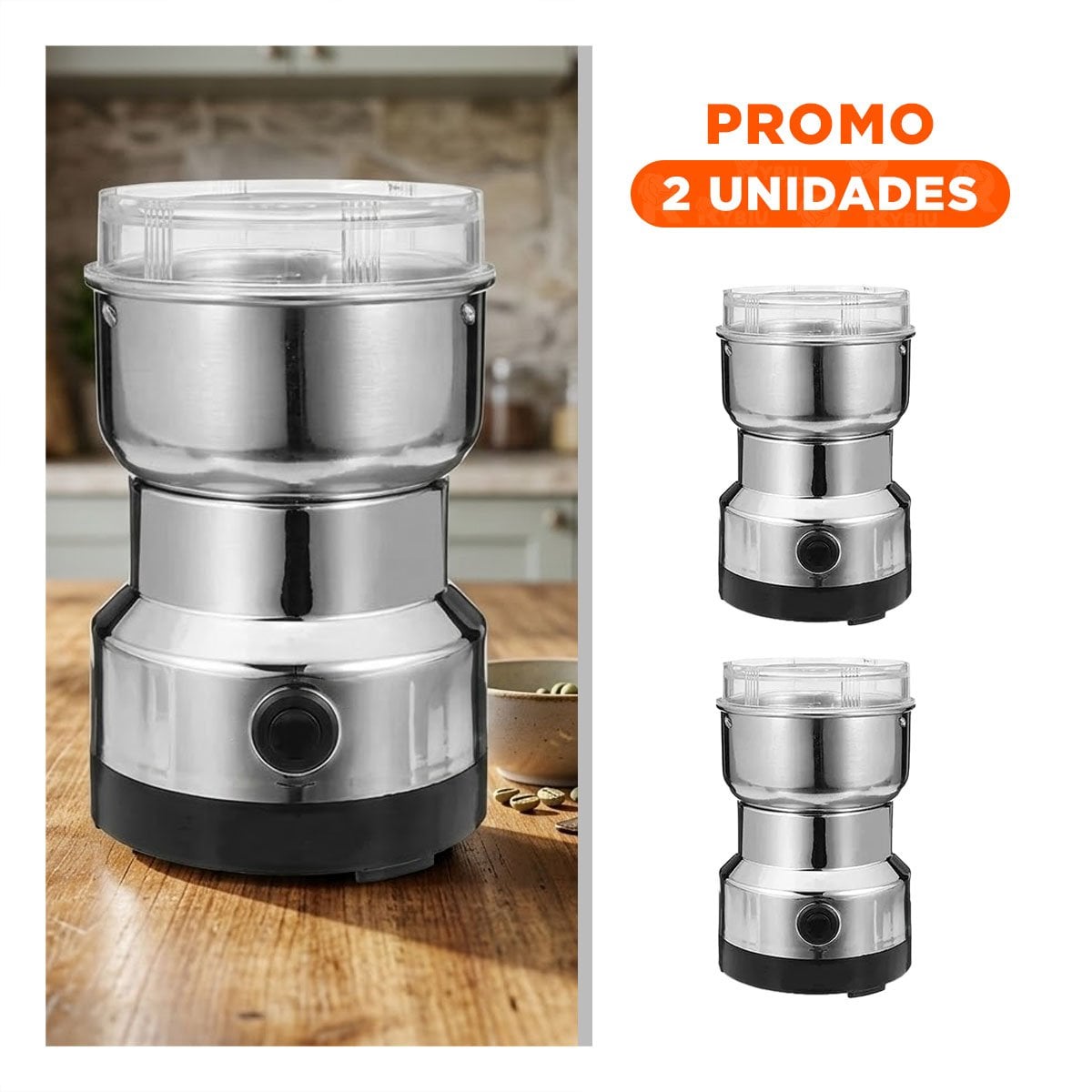PACK2 MOLINO ELECTRICO PLATEADO PARA MOLER CAFE EN CASA - 1