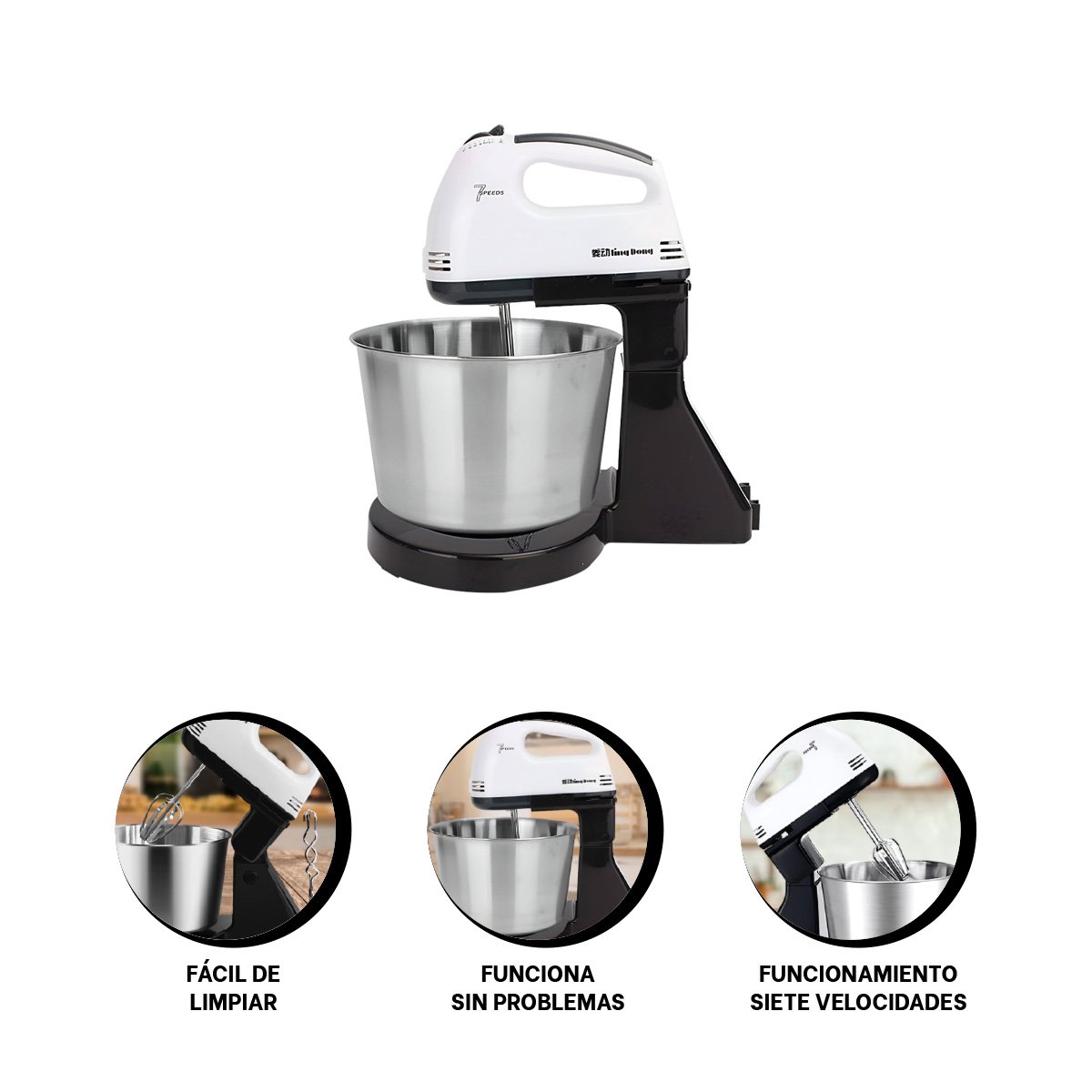 BATIDORA HOGAR PEDESTAL 2L CON TAZON BLANCO PARA MEZCLAS RAPIDAS - 3