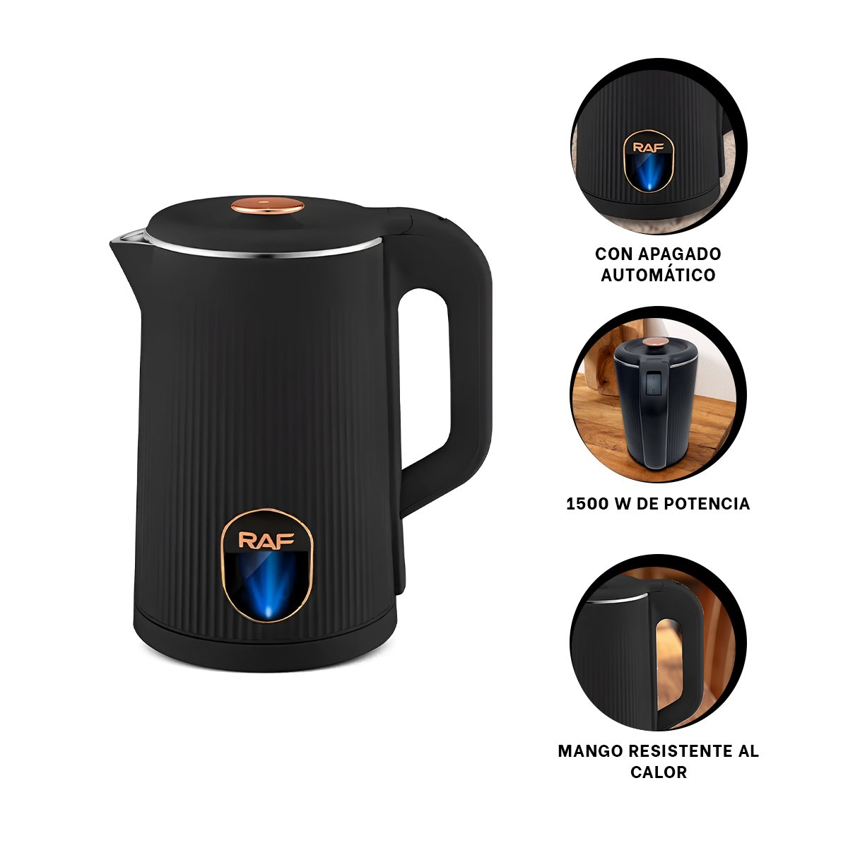 HERVIDORA ELECTRICA COMPACTA Y RAPIDA 2L PARA PREPARAR AGUA COLOR NEGRO - 3