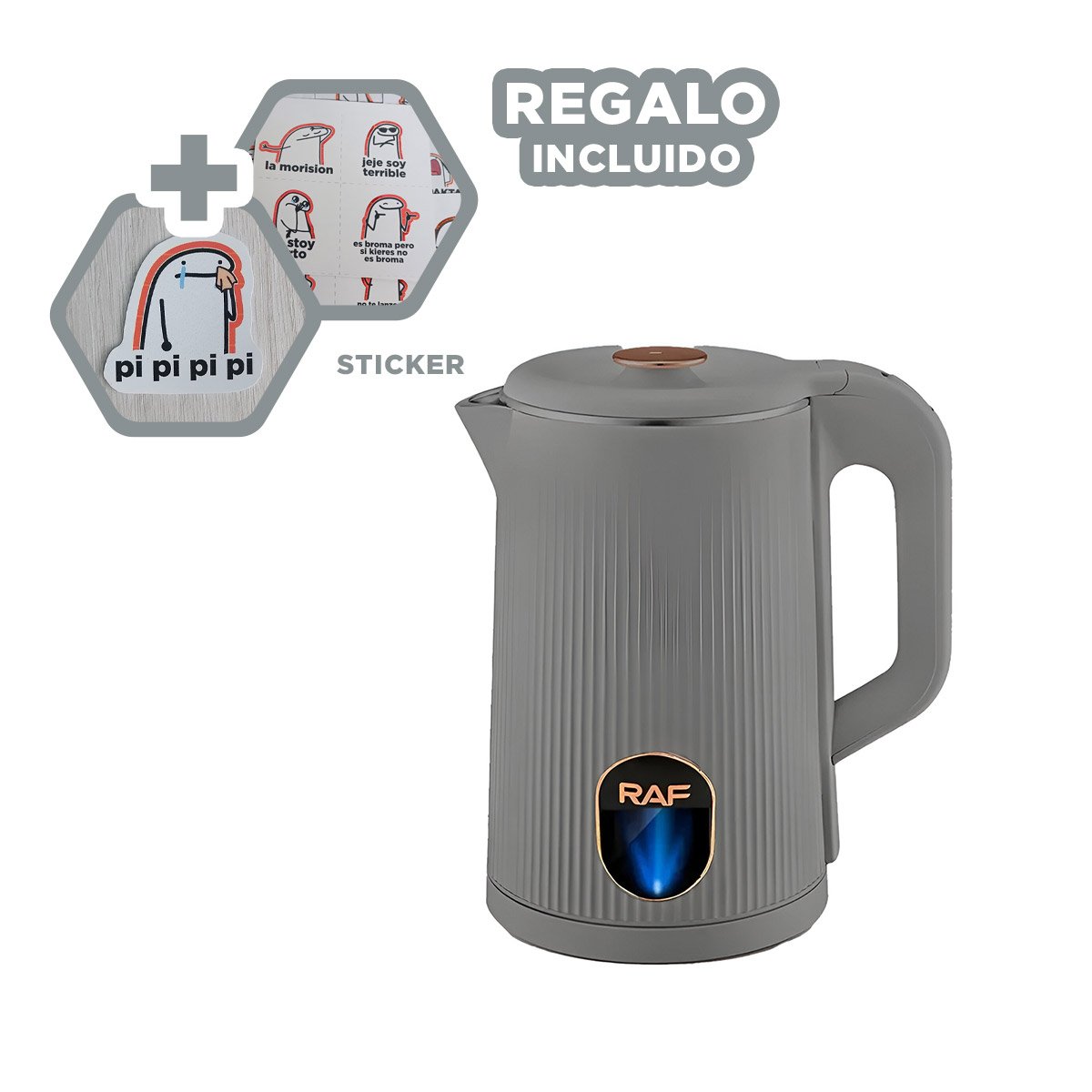 CALENTADOR ELECTRICO RAPIDO Y PRACTICO 2L PARA TE Y CAFE COLOR PLOMO Y+REGALO STICKER - 1