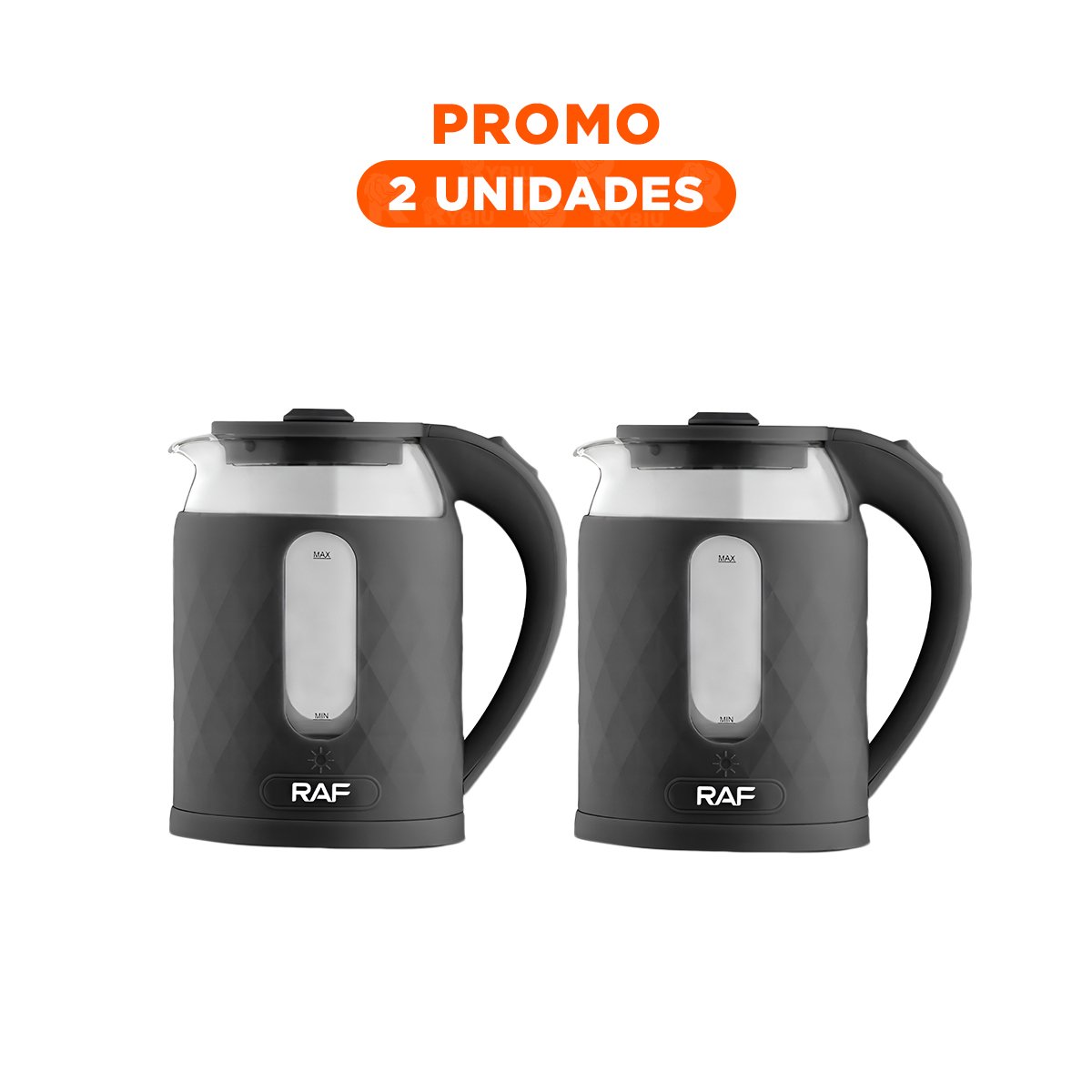 PACK2 CALENTADOR ELECTRICO VIDRIO COMPACTO Y LIGERO 2L PARA USO DIARIO NEGRO - 1