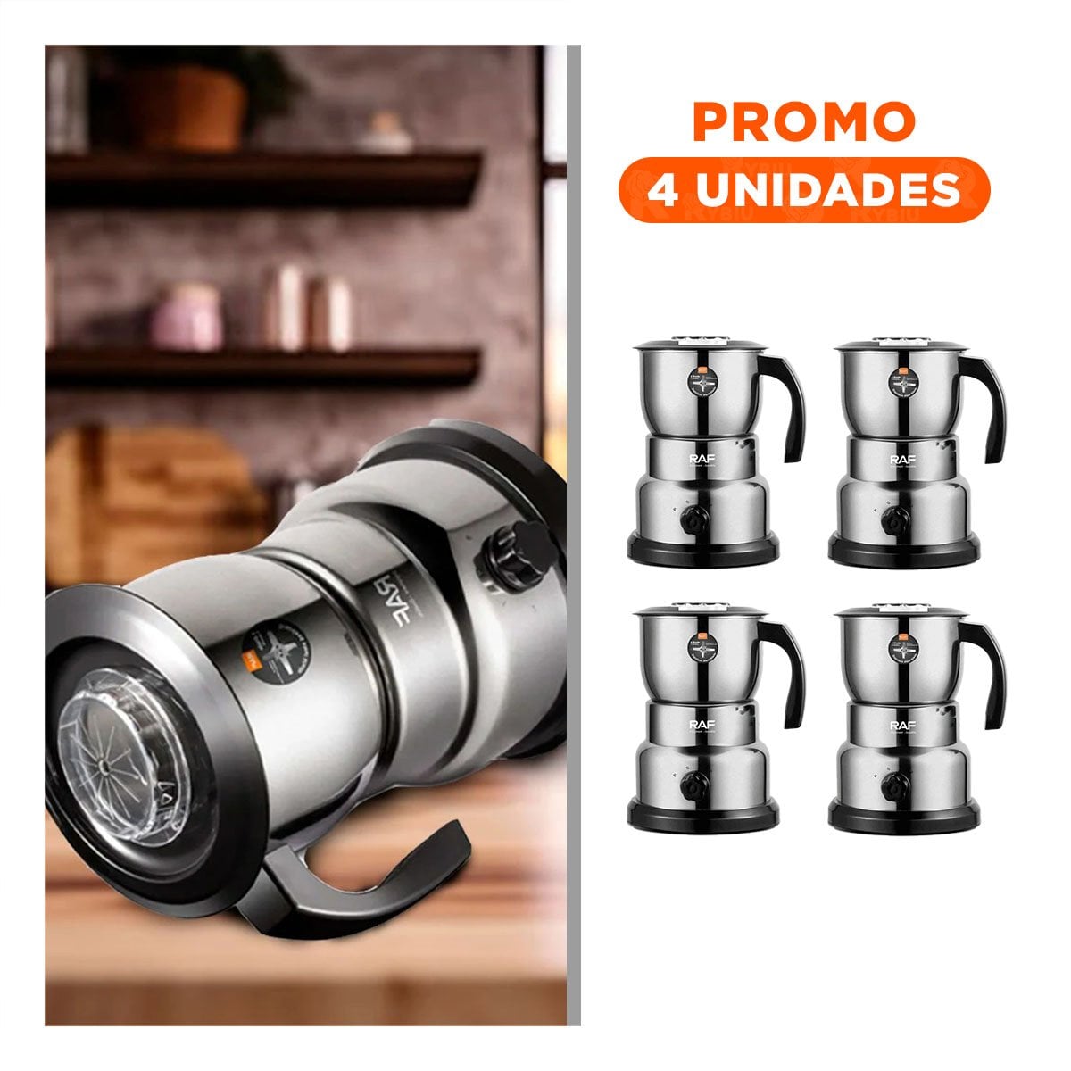 PACK4 TRITURADOR ELECTRICO DE GRANOS PARA COCINA PRACTICA PLATEADO Y+REGALO STICKER - 1